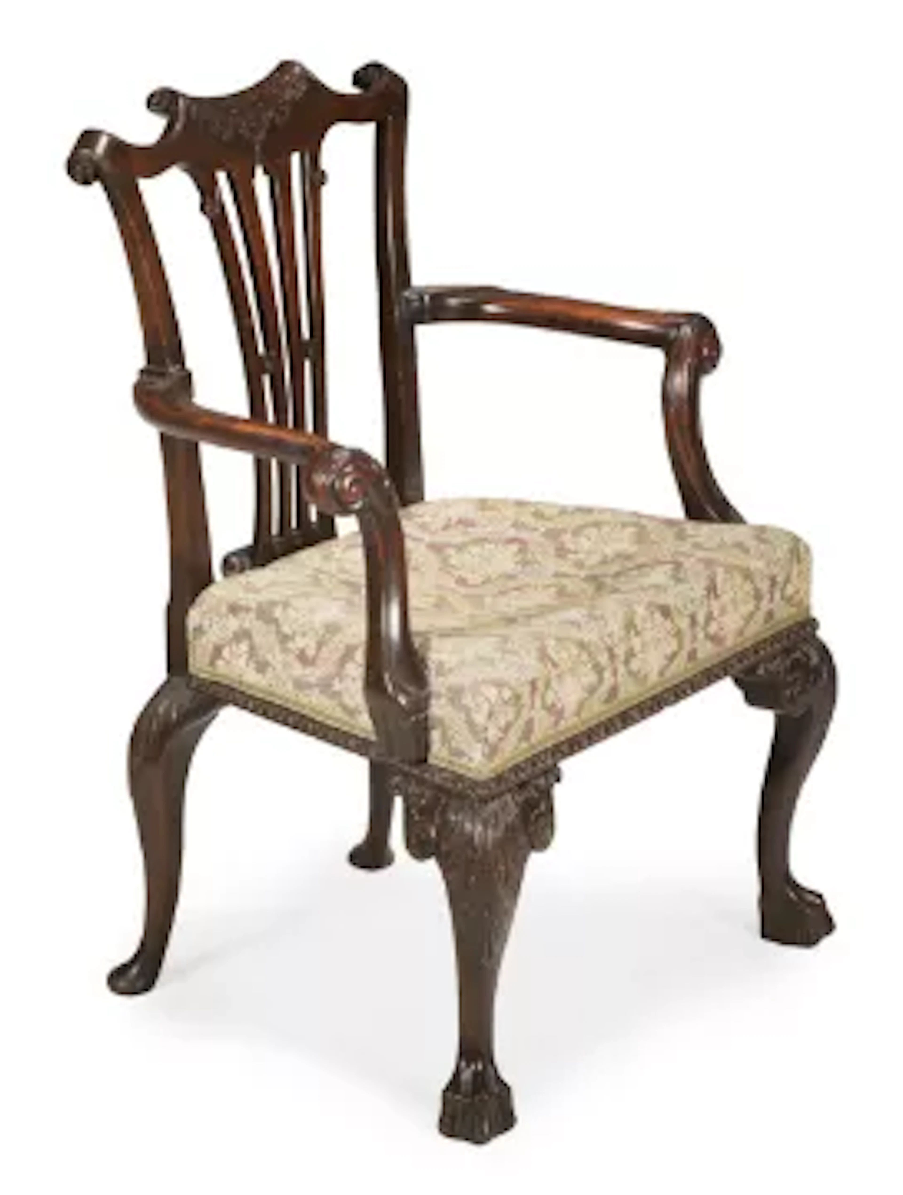 A GEORGE II MAHOGANY OPEN ARMCHAIR, IN THE MANNER OF GILES GRENDEY, CIRCA 1750