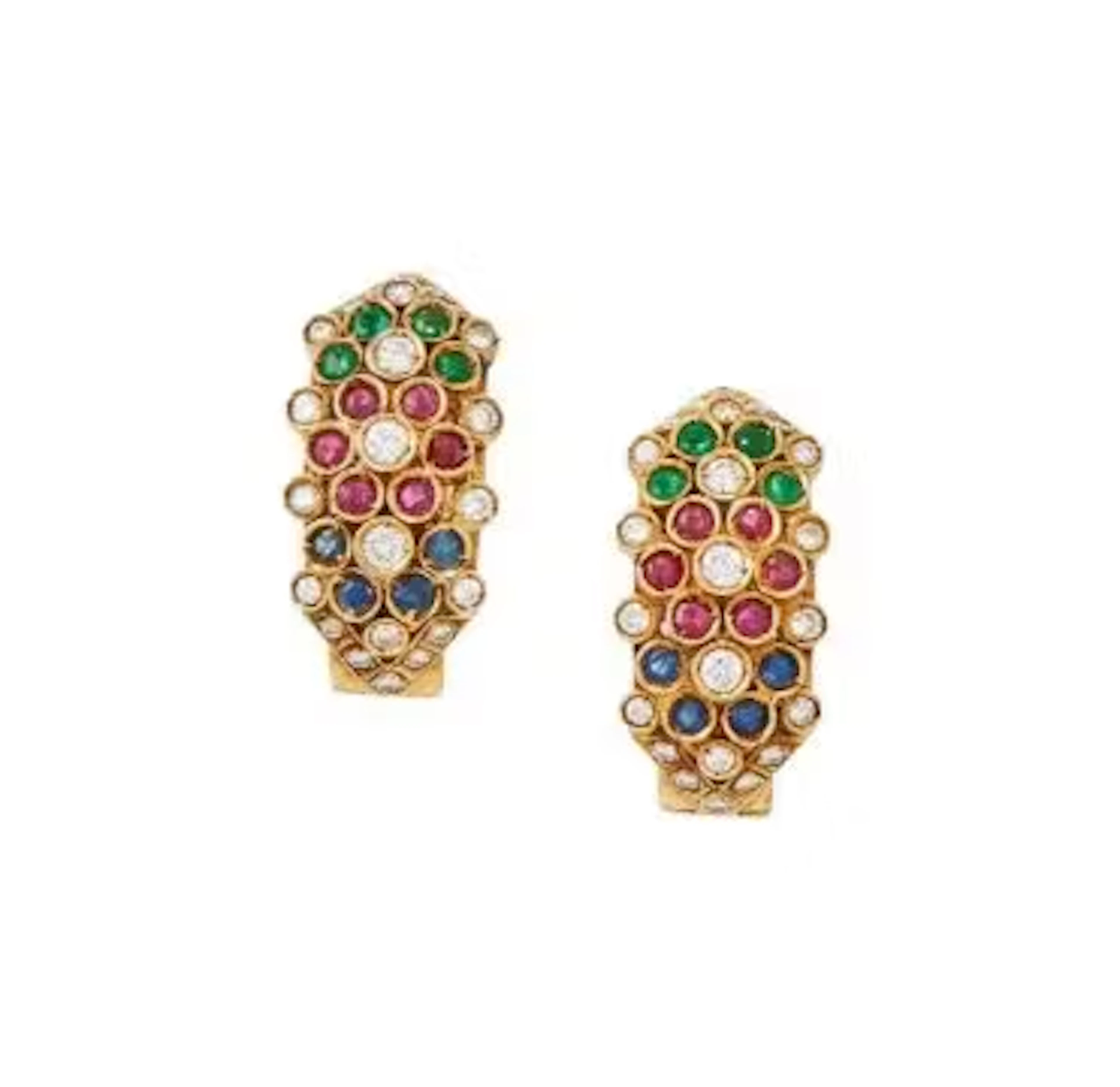 A PAIR OF GEM SET HOOP EARRINGS