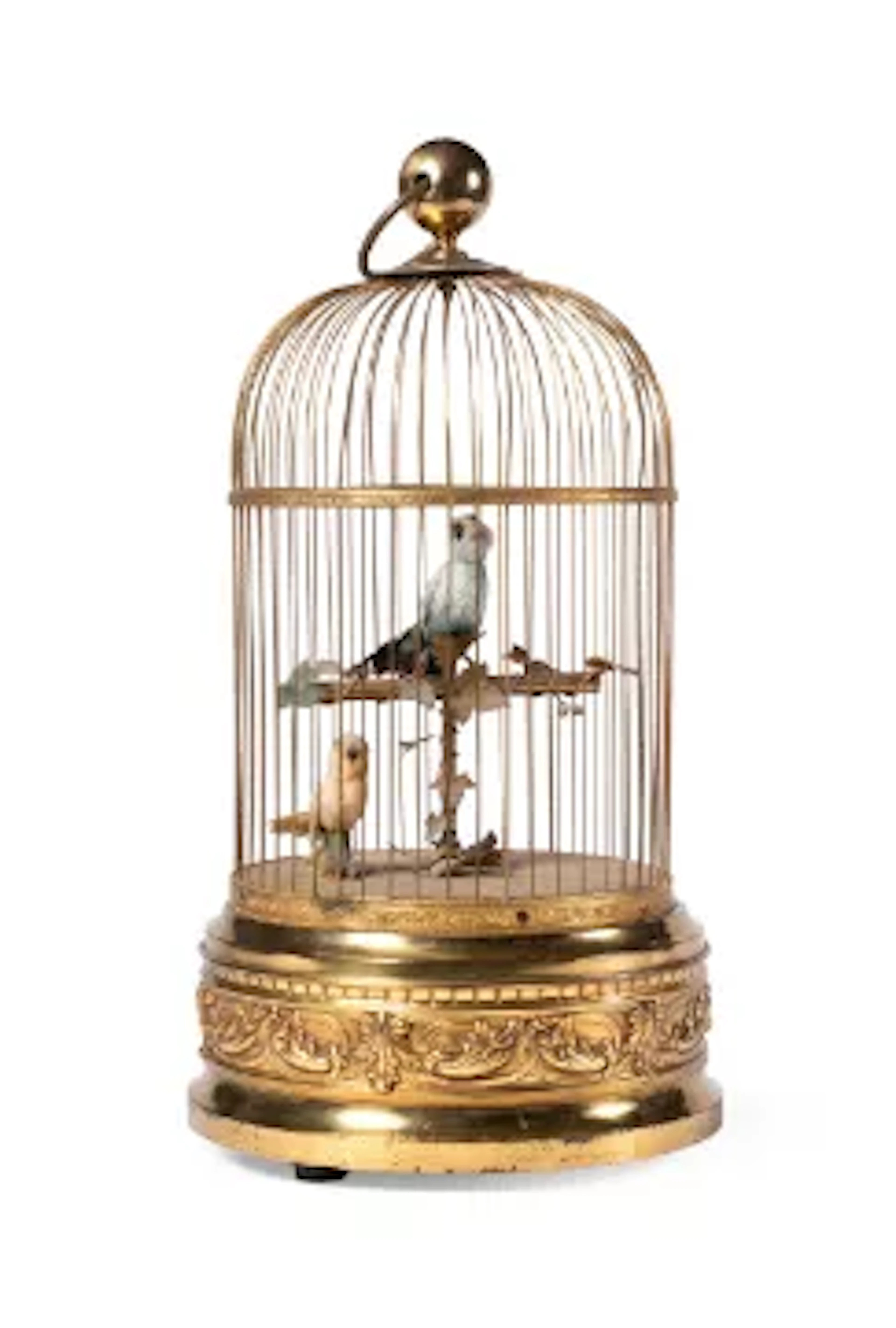 A FRENCH GILT-METAL SINGING BIRDCAGE AUTOMATON, PROBABLY BY BONTEMS