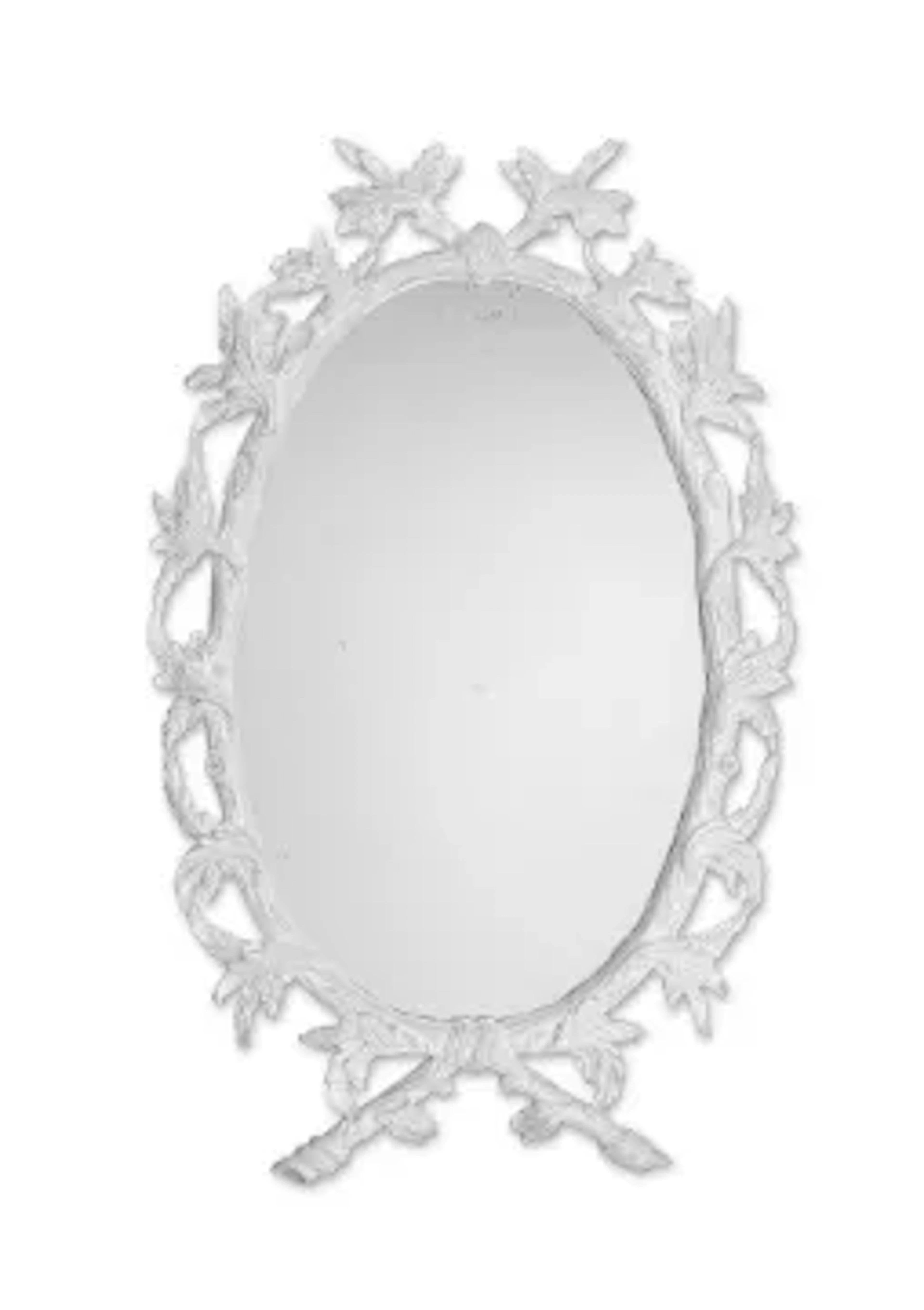 A LARGE CARVED OAK AND GESSO PAINTED MIRROR, AFTER DESIGNS BY JOHN LINNELL