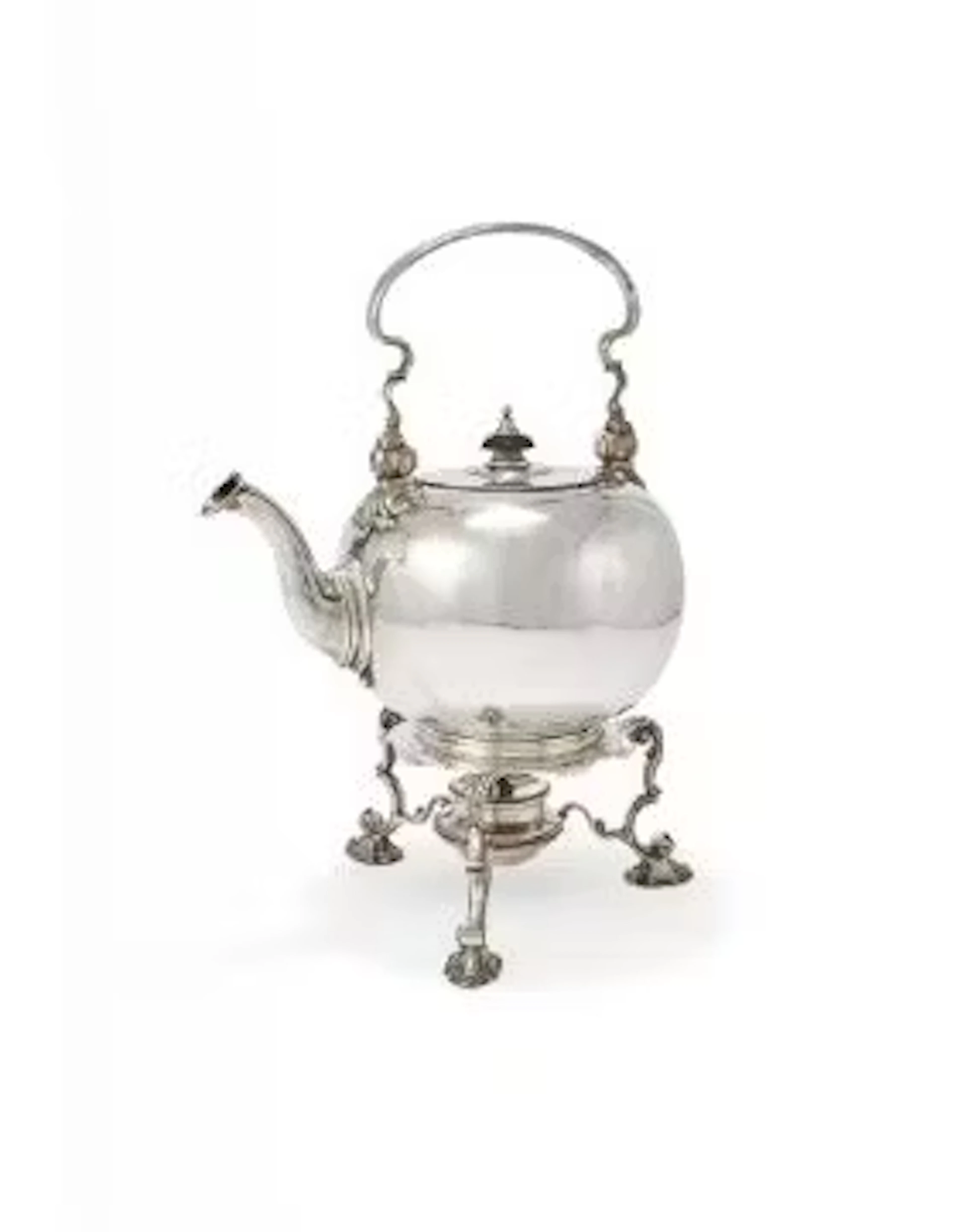 A GEORGE III SILVER KETTLE ON STAND