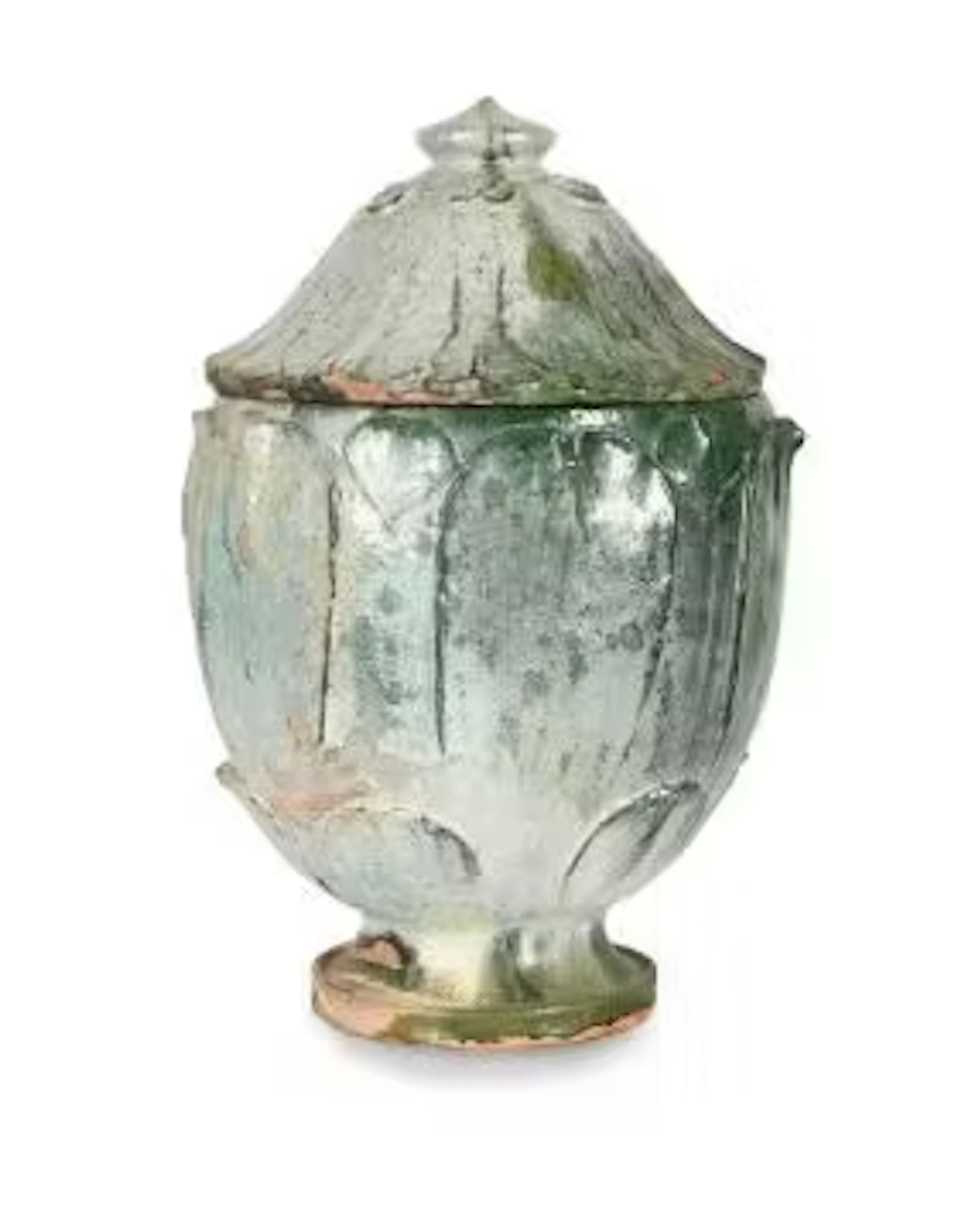 A Chinese green lead glazed moulded jar and cover