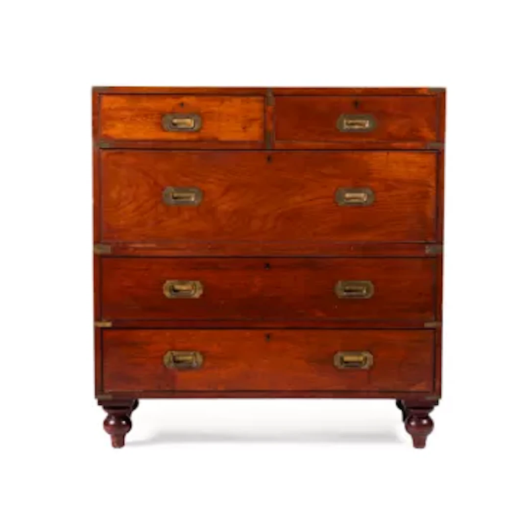 A TEAK CAMPAIGN CHEST, 20TH CENTURY