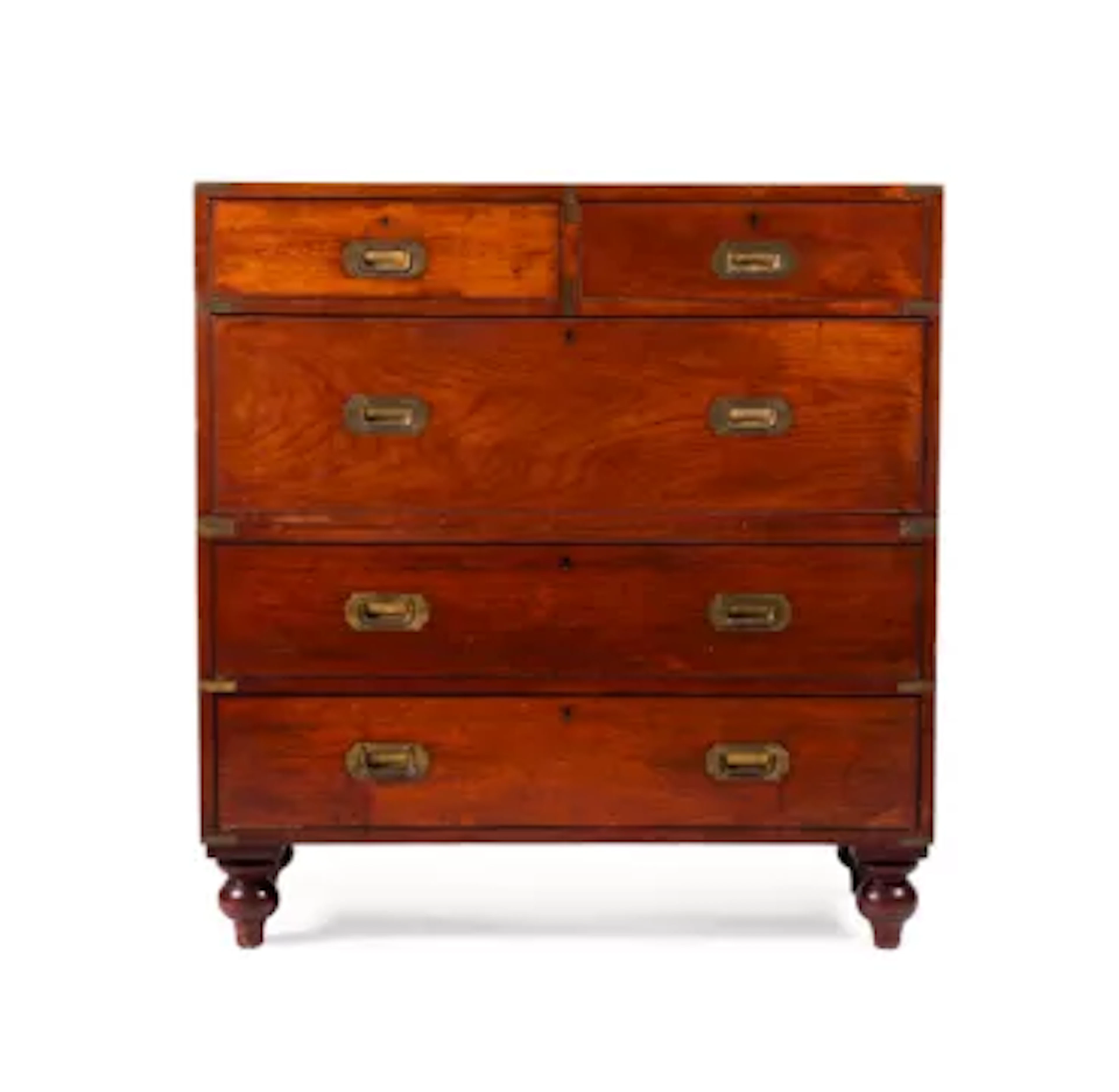 A TEAK CAMPAIGN CHEST, 20TH CENTURY