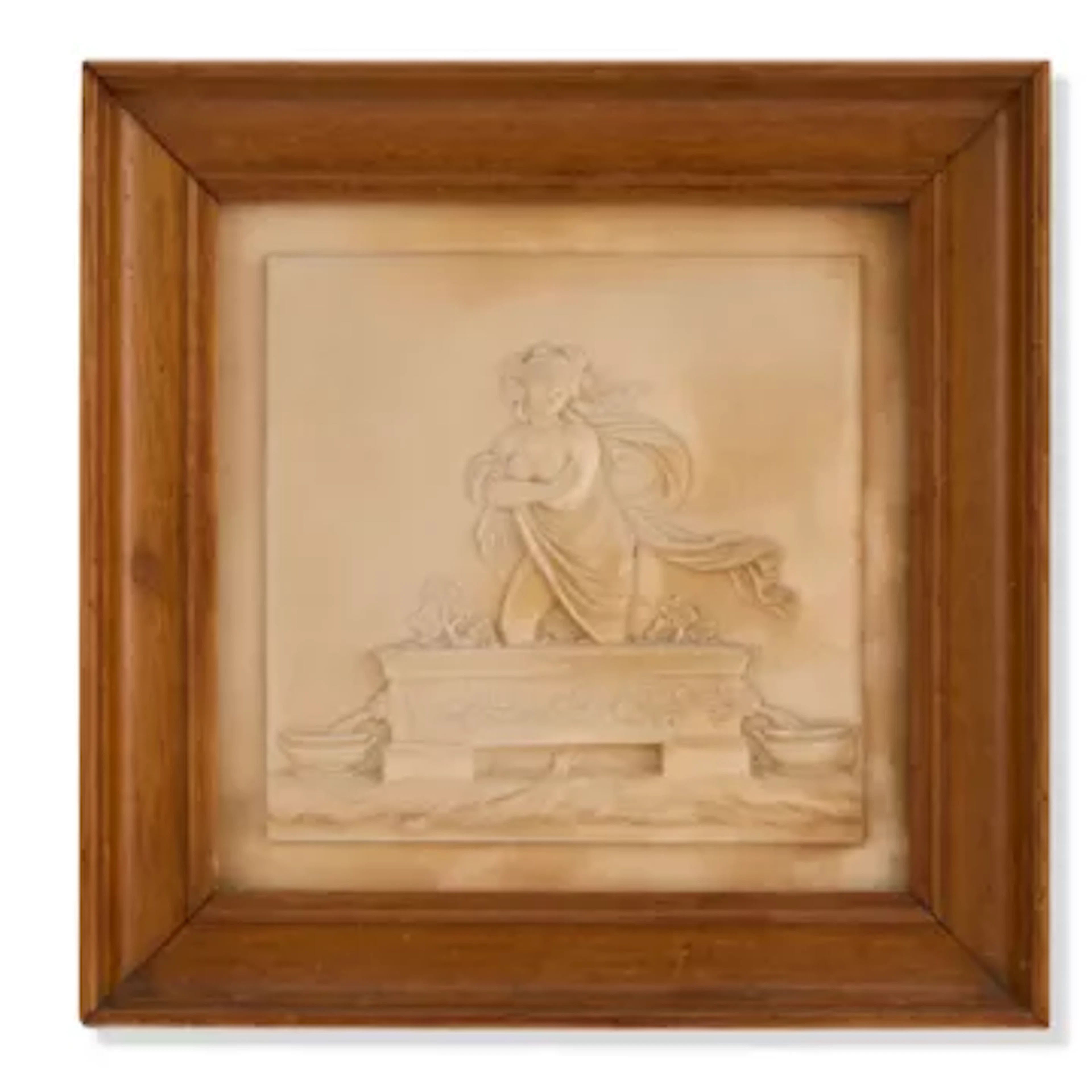A CAST NEOCLASSICAL MARBLE COMPOSITE PLAQUE DEPICTING A BACCHANTE