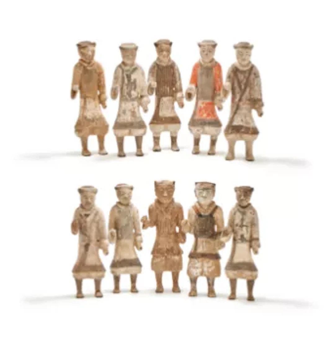 Ten various pottery figures of Warriors, presumed Han dynasty (206 BC-220 AD)