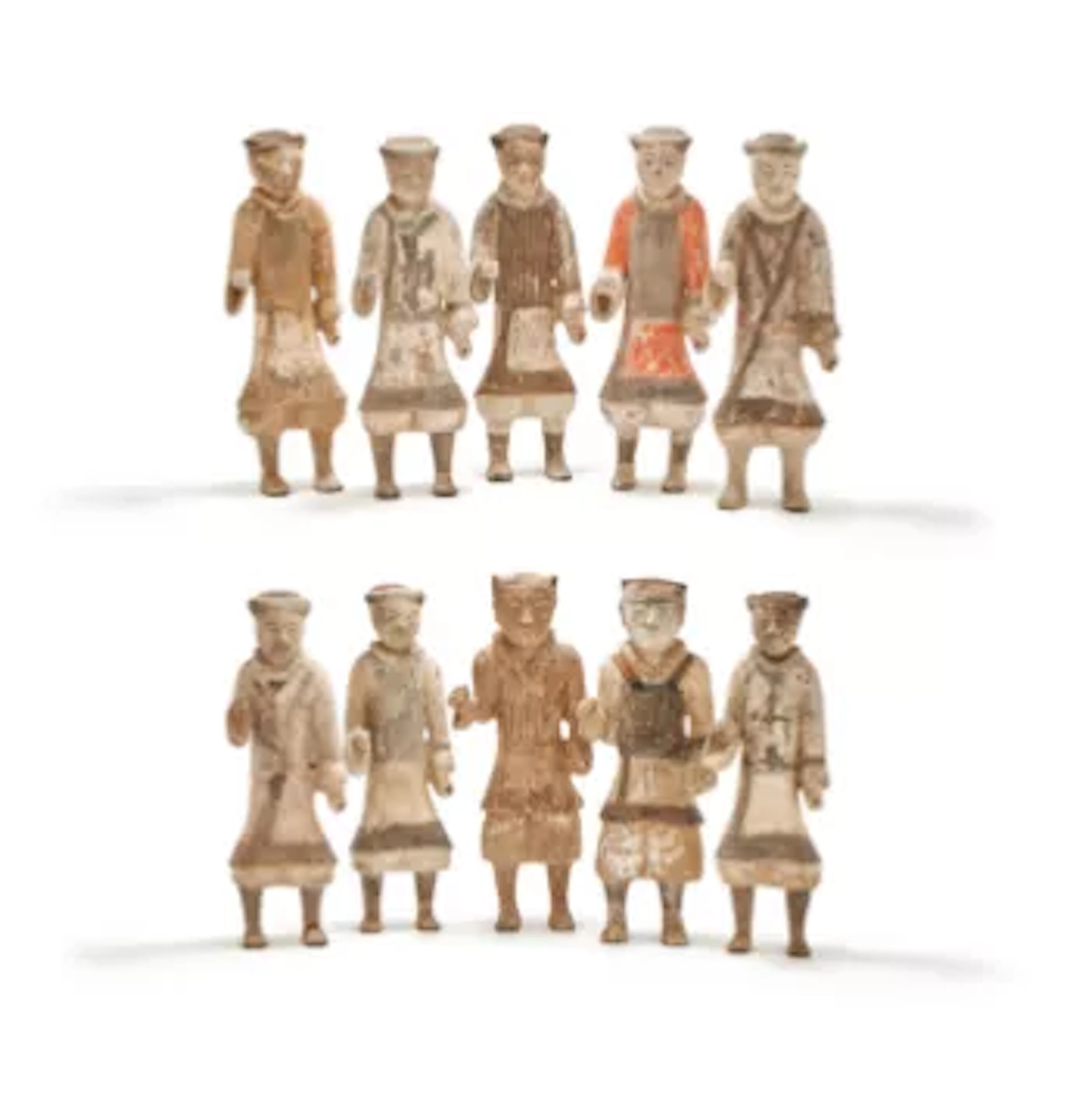 Ten various pottery figures of Warriors, presumed Han dynasty (206 BC-220 AD)