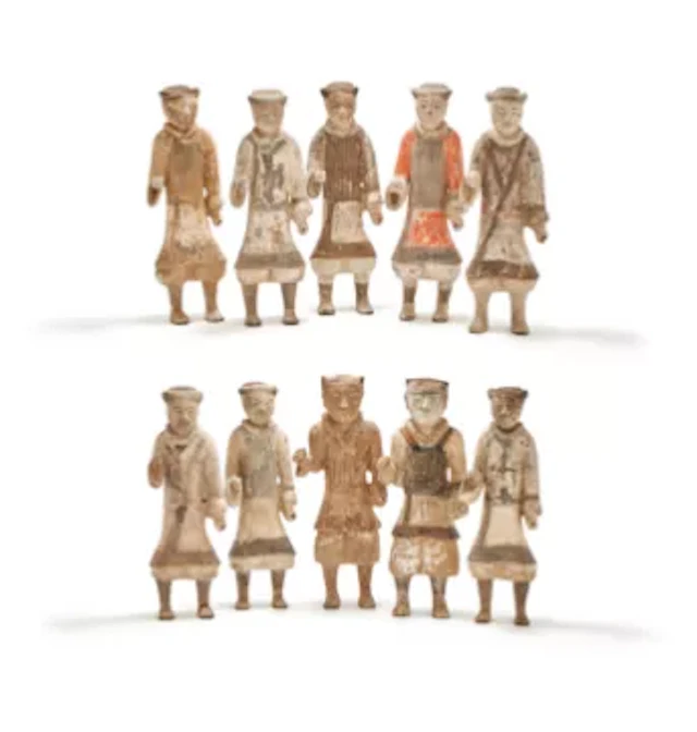 Ten various pottery figures of Warriors, presumed Han dynasty (206 BC-220 AD)