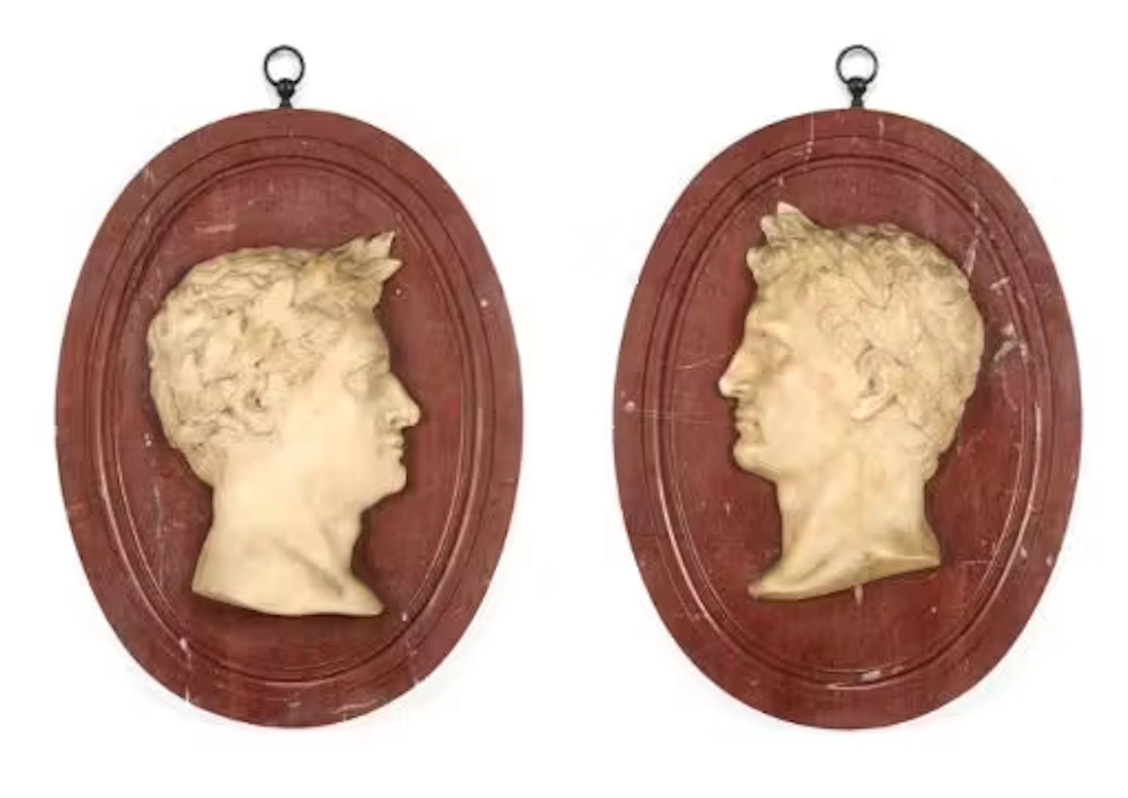 A PAIR OF GRAND TOUR CARVED MARBLE RELIEF PLAQUES OF ROMAN EMPERORS, ITALIAN