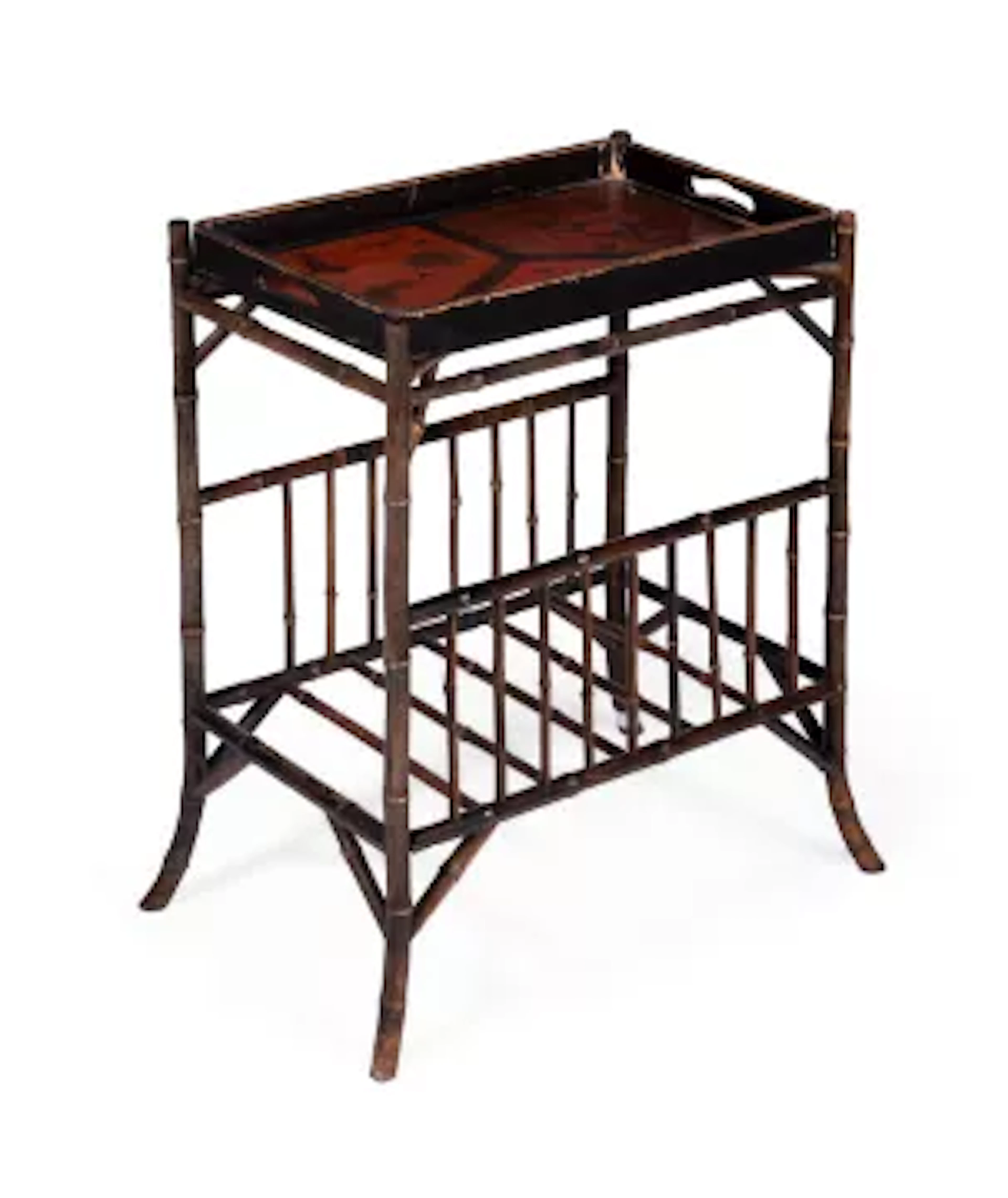 AN AESTHETIC MOVEMENT JAPANESE LACQUER TRAY TOP BAMBOO TABLE, LATE 19TH CENTURY