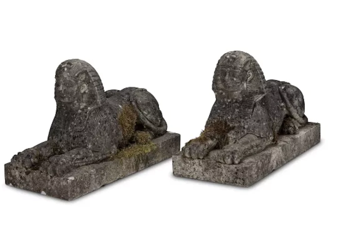 A PAIR OF CARVED MARBLE SPHINX, 19TH CENTURY