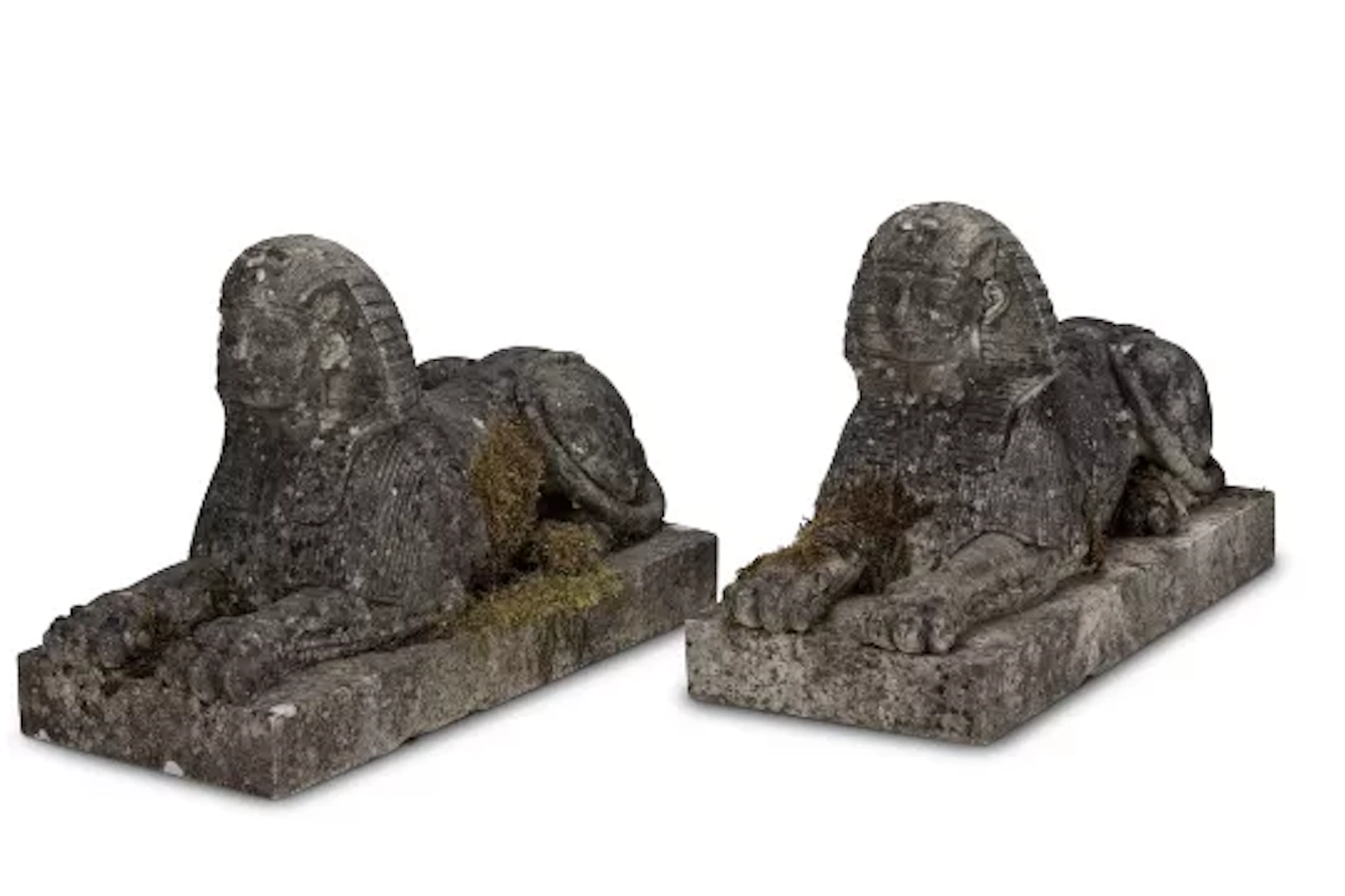A PAIR OF CARVED MARBLE SPHINX, 19TH CENTURY