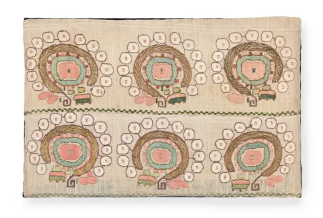 A GREEK ISLAND LINEN, SILK AND METAL THREAD EMBROIDERY, 19TH CENTURY