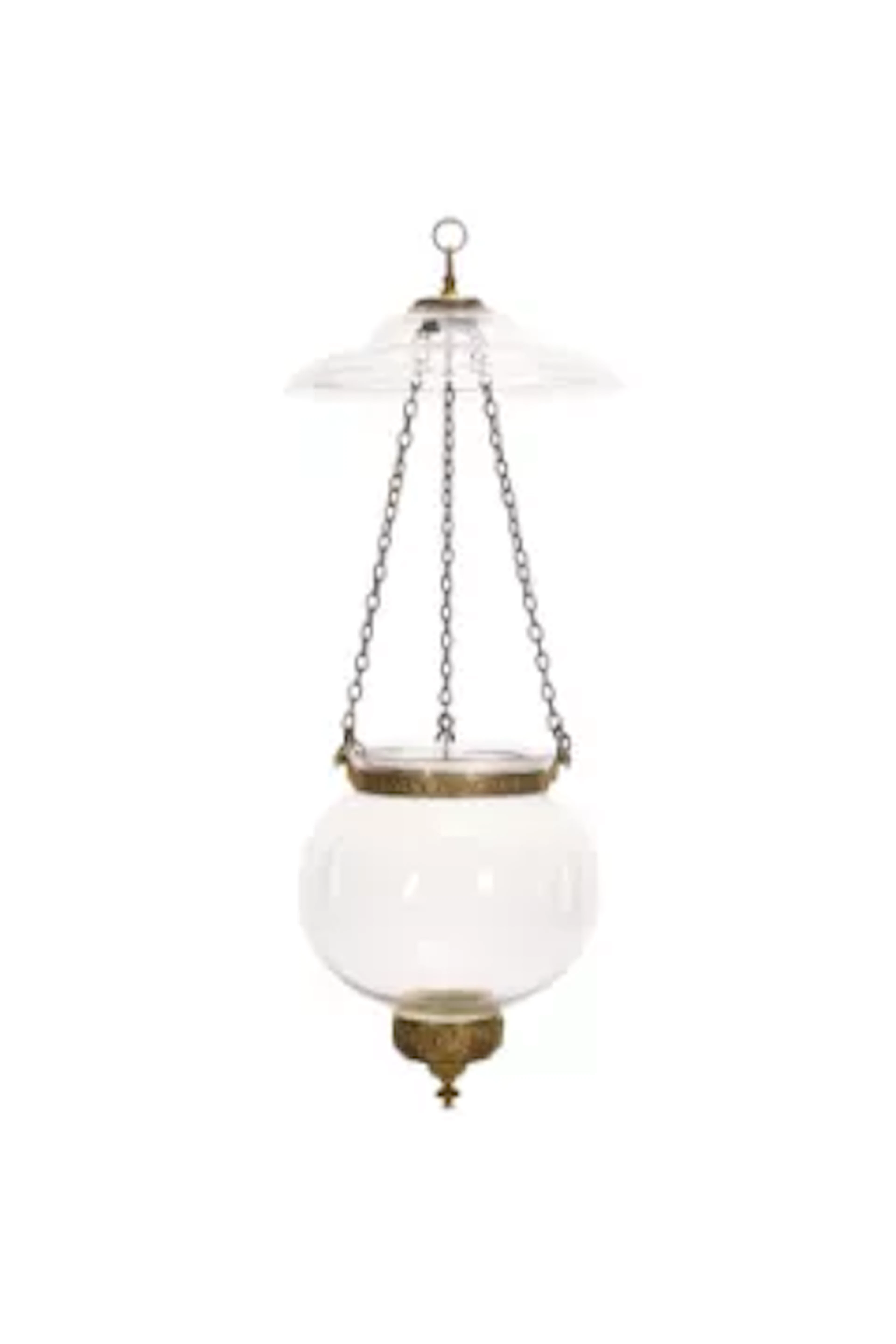 A REGENCY GILT BRASS MOUNTED GLASS GLOBE HANGING LIGHT, EARLY 19TH CENTURY
