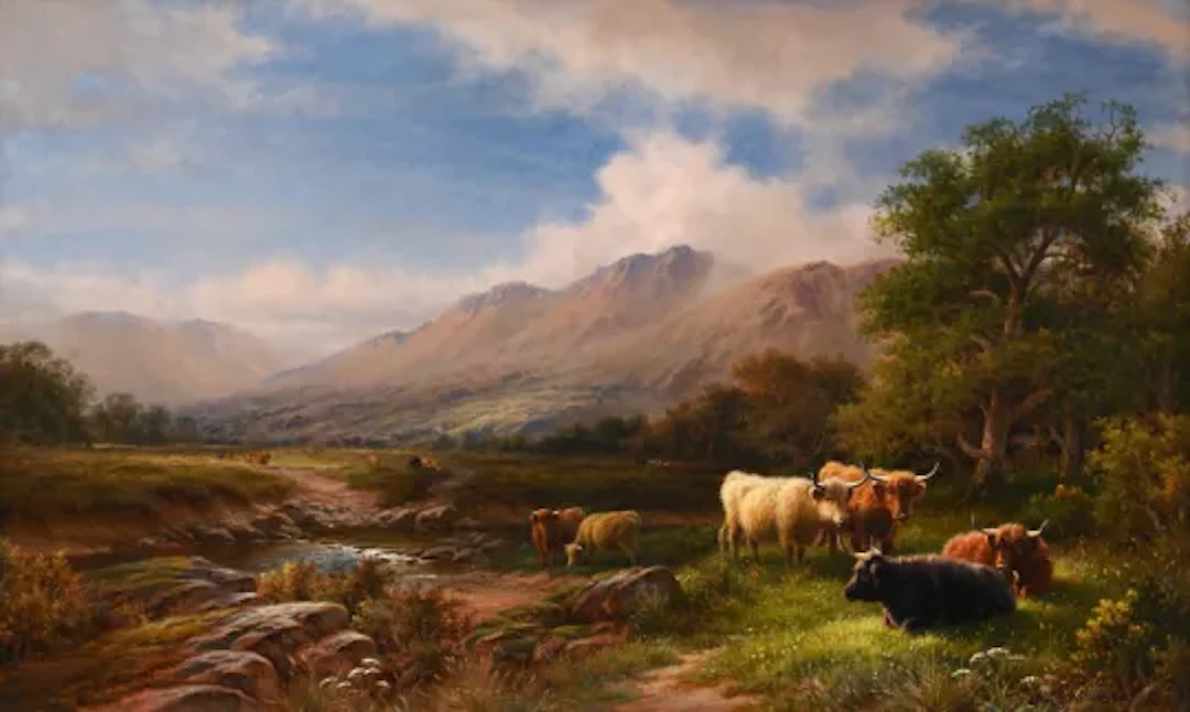 λ WALTER J. WATSON (BRITISH 1879-1963), CATTLE IN A HIGHLAND LANDSCAPE