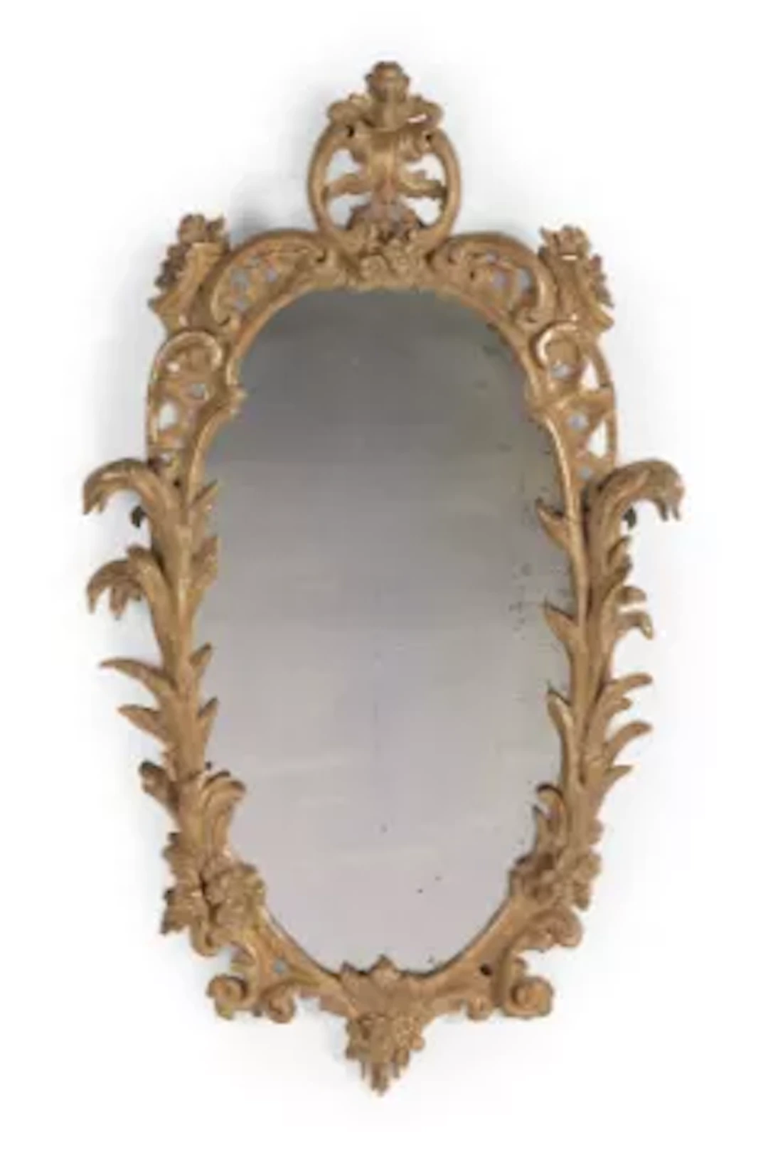 A GEORGE II CARVED GILTWOOD MIRROR, CIRCA 1755
