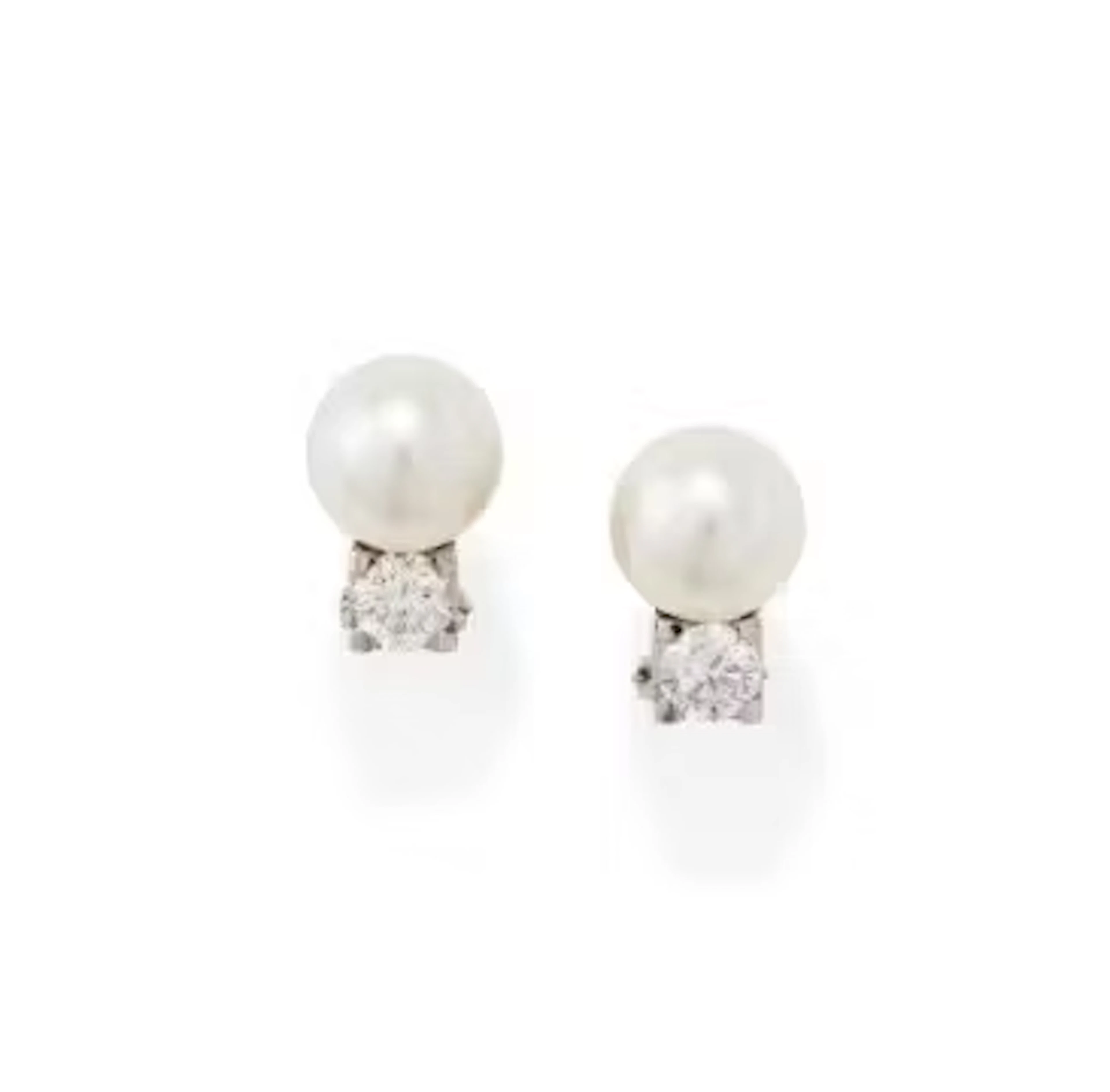 A PAIR OF CULTURED PEARL AND DIAMOND EARRINGS