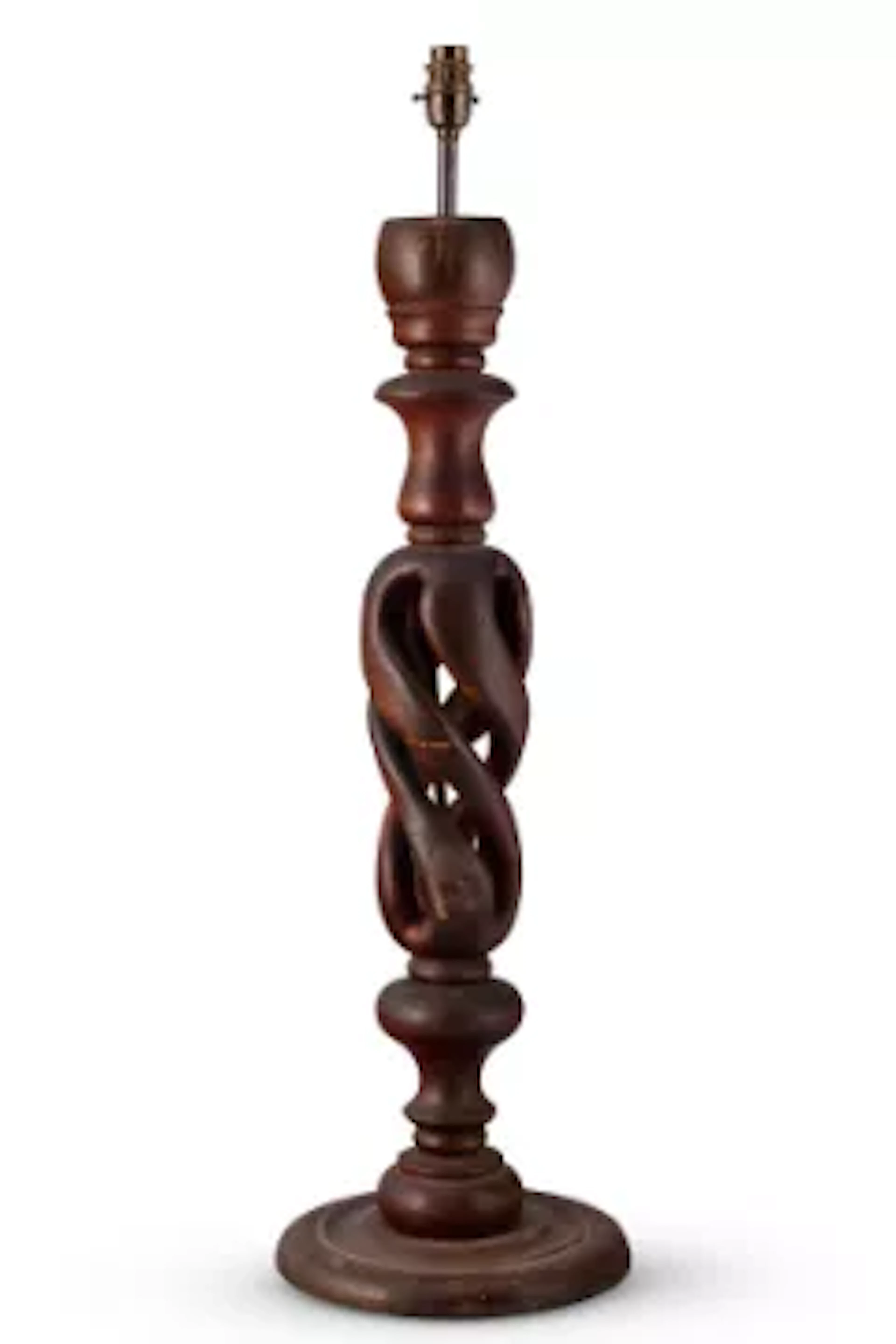 A LARGE PAINTED/ GRAINED SPIRAL TURNED TABLE LAMP, NORTH INDIAN, 20TH CENTURY