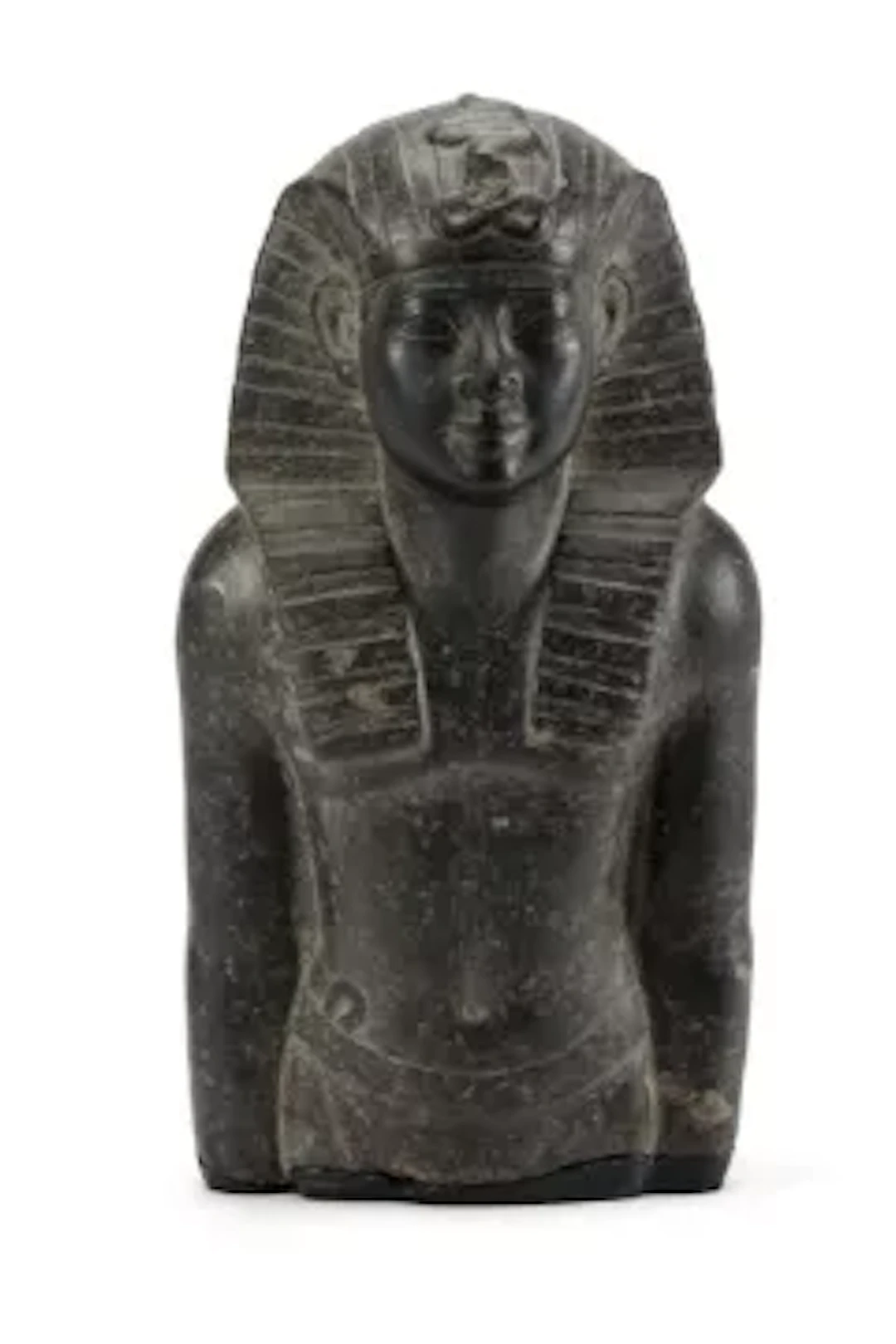 AFTER THE ANTIQUE, A CARVED BLACK GRANODIORITE HALF FIGURE OF A PHARAOH