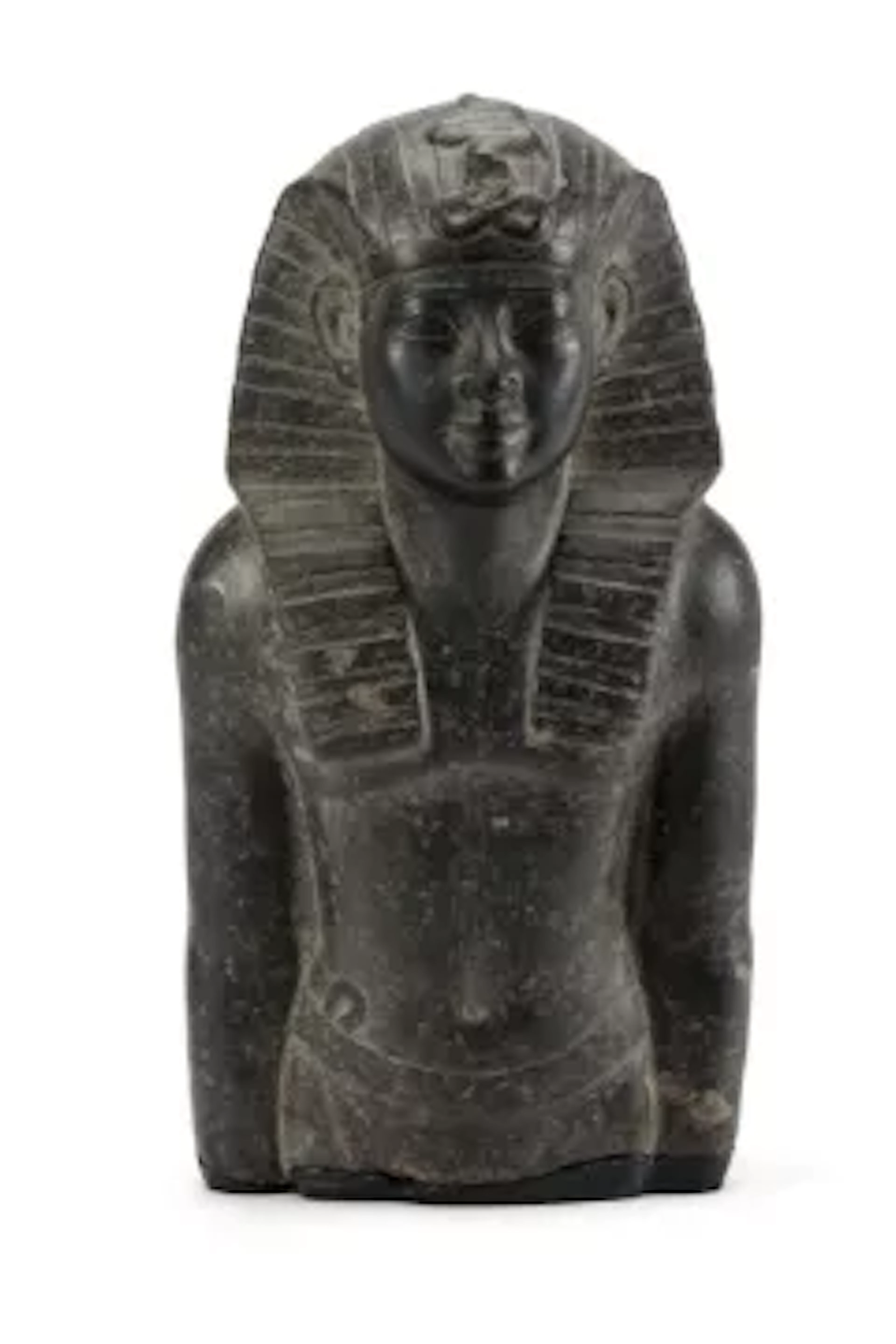AFTER THE ANTIQUE, A CARVED BLACK GRANODIORITE HALF FIGURE OF A PHARAOH