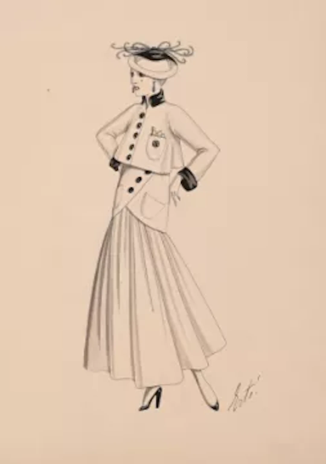 λ ERTÉ (FRENCH, 1892-1990), TAILORED JACKET FASHION DESIGN, 1914
