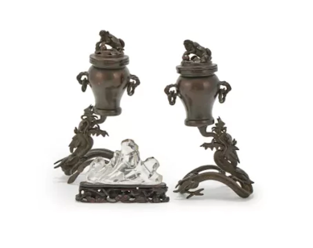 A Chinese carved rock crystal mountain-form brush rest, Qing dynasty