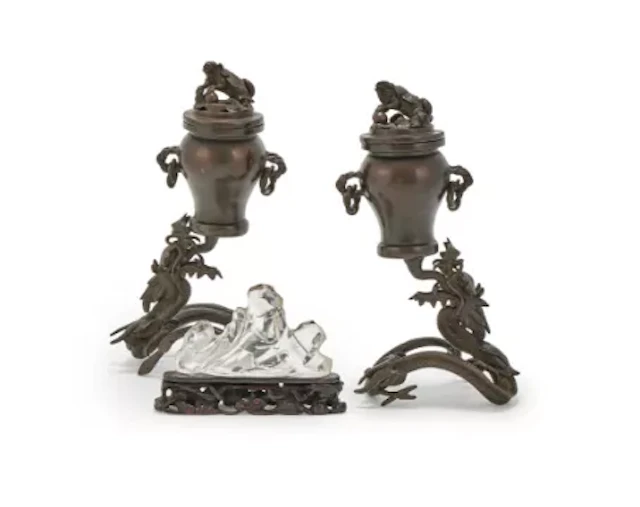A Chinese carved rock crystal mountain-form brush rest, Qing dynasty