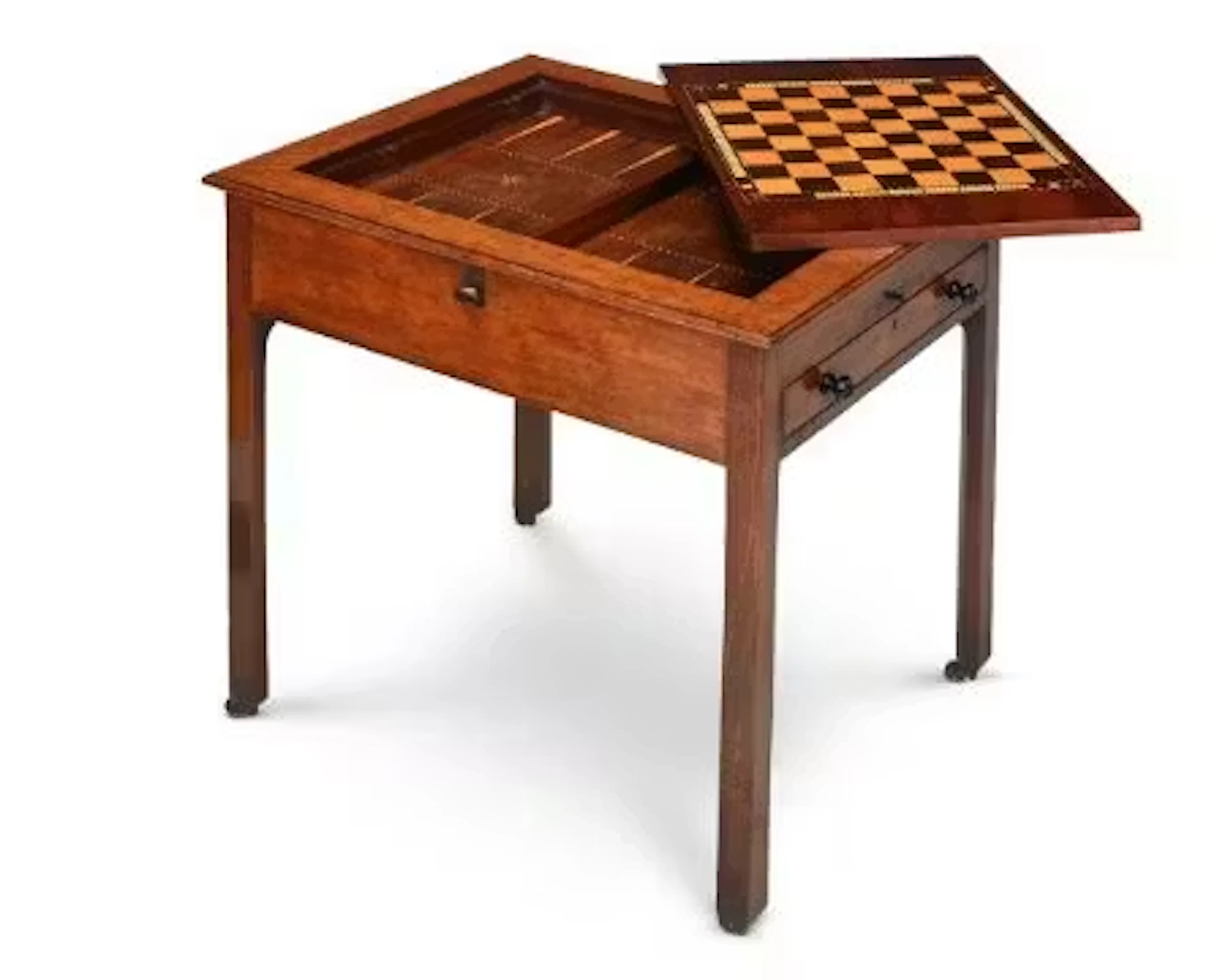 Y A GEORGE III 'FUSTIC' MAHOGANY, SYCAMORE, EBONY AND IVORY INLAID