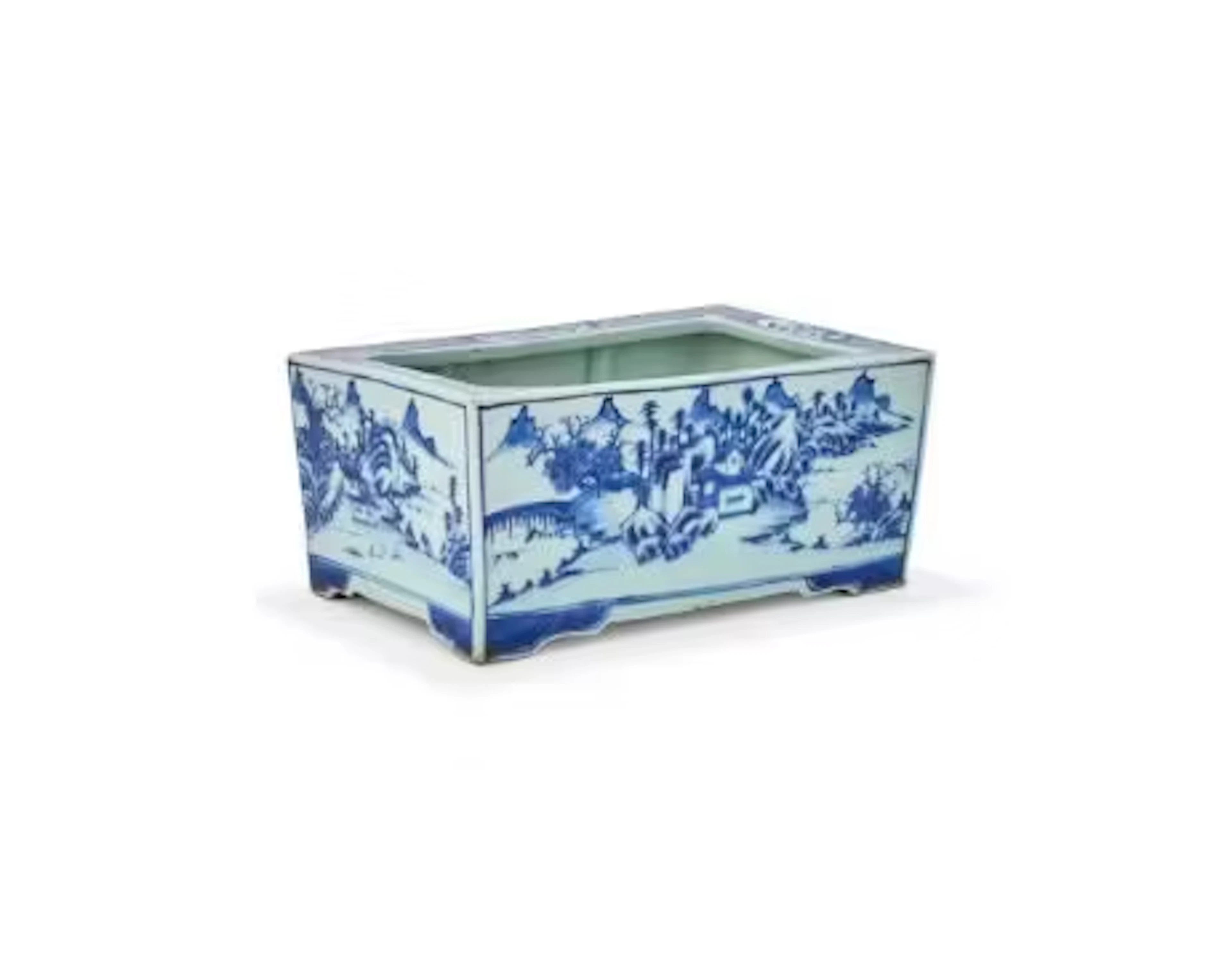 A Chinese blue and white rectangular jardinière
