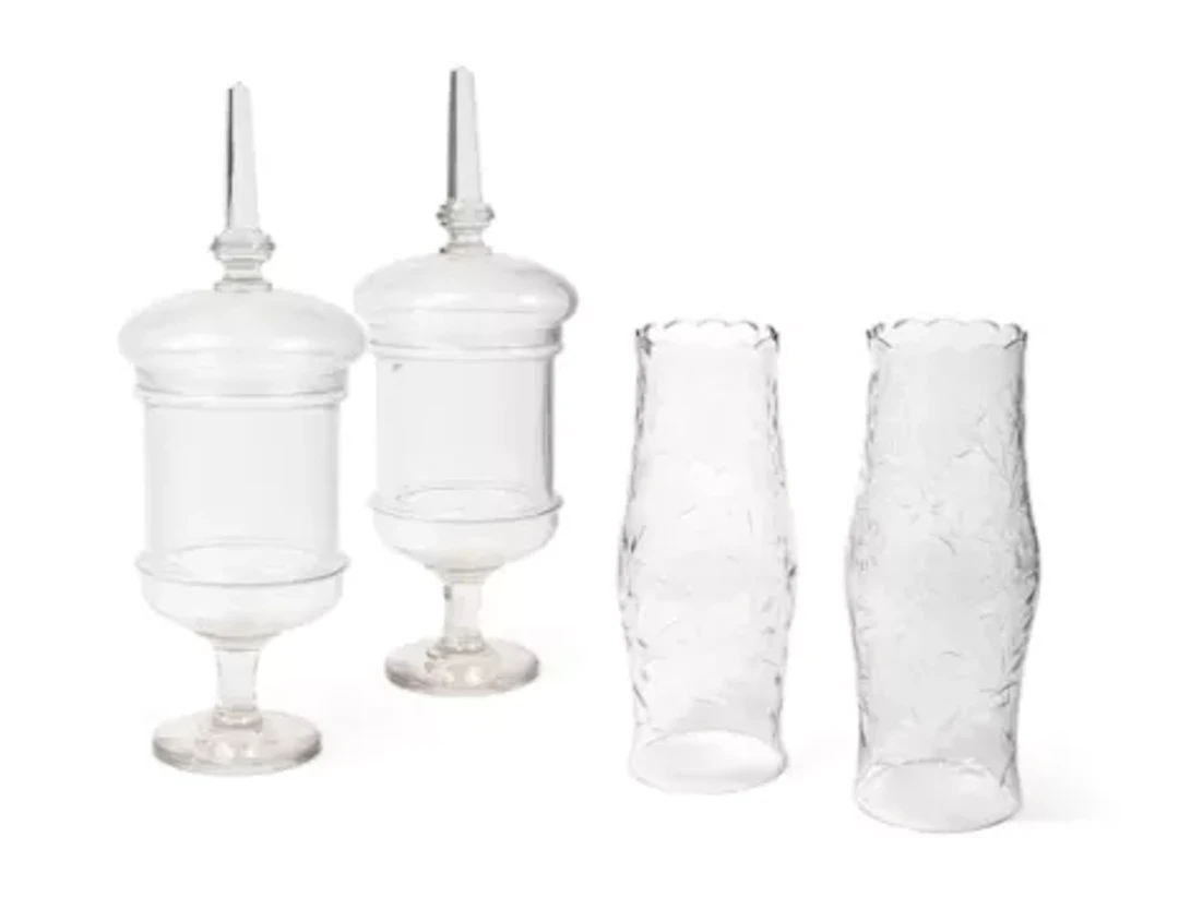 A PAIR OF CUT AND POLISHED CLEAR-GLASS LANTERN SHADES, LATE 19TH OR