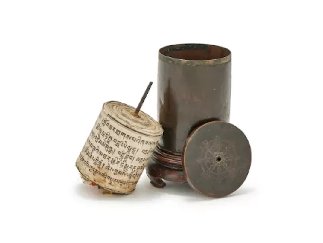 Elements from a Tibetan prayer wheel, 19th century