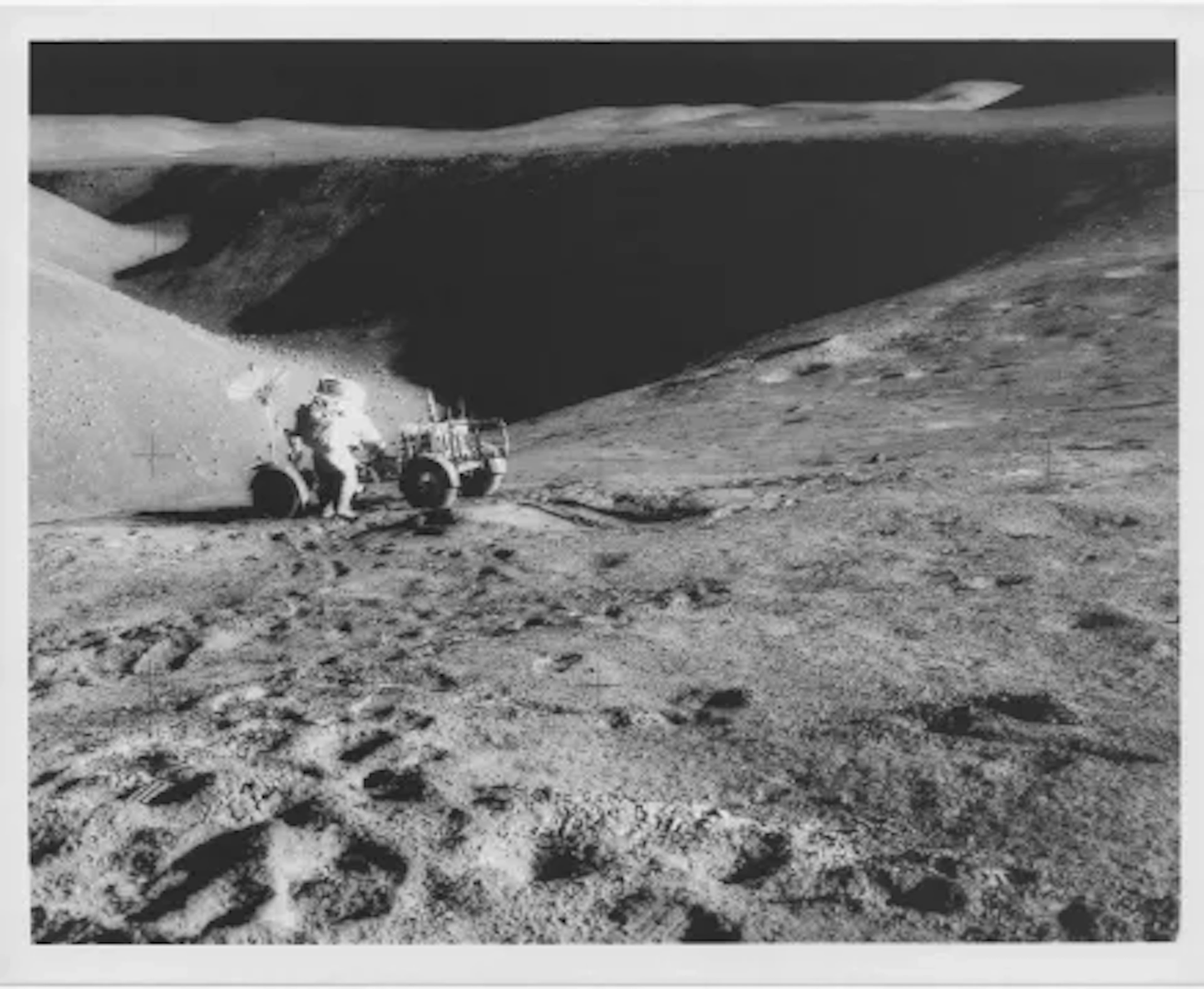 [Apollo 15] DAVID SCOTT WITH THE ROVER AT THE AWE-INSPIRING HADLEY CANYON