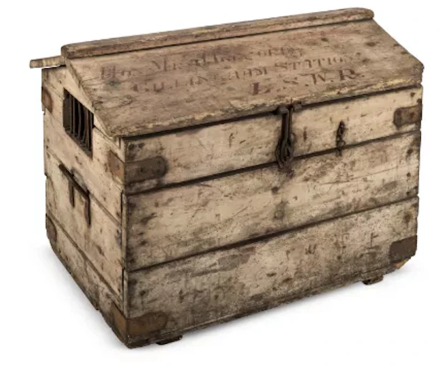 A PINE TRAVELLING DOG KENNEL FOR 'THE HON. MR HOLFORD'S VALUABLE DOG'