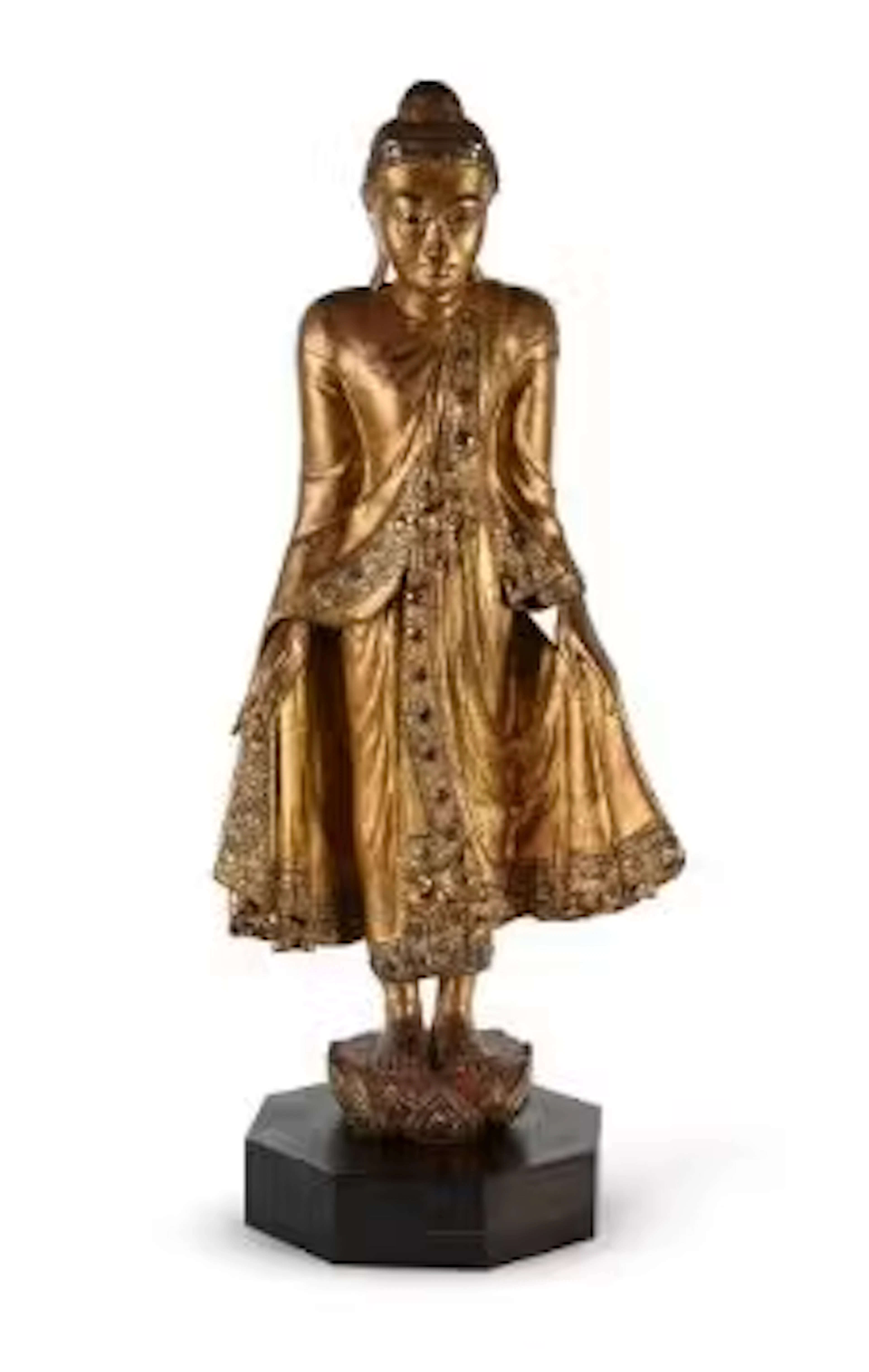 A Burmese gilded and lacquered wood figure of Buddha