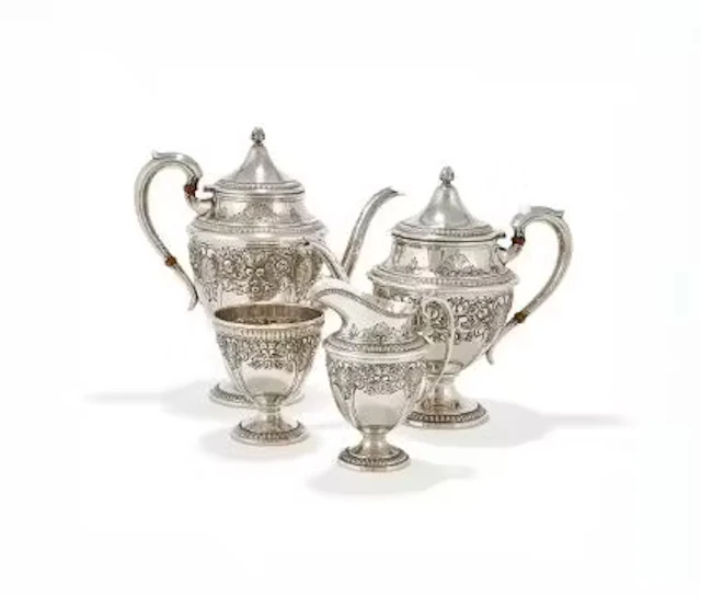 Y AN AMERICAN SILVER FOUR PIECE TEA SET