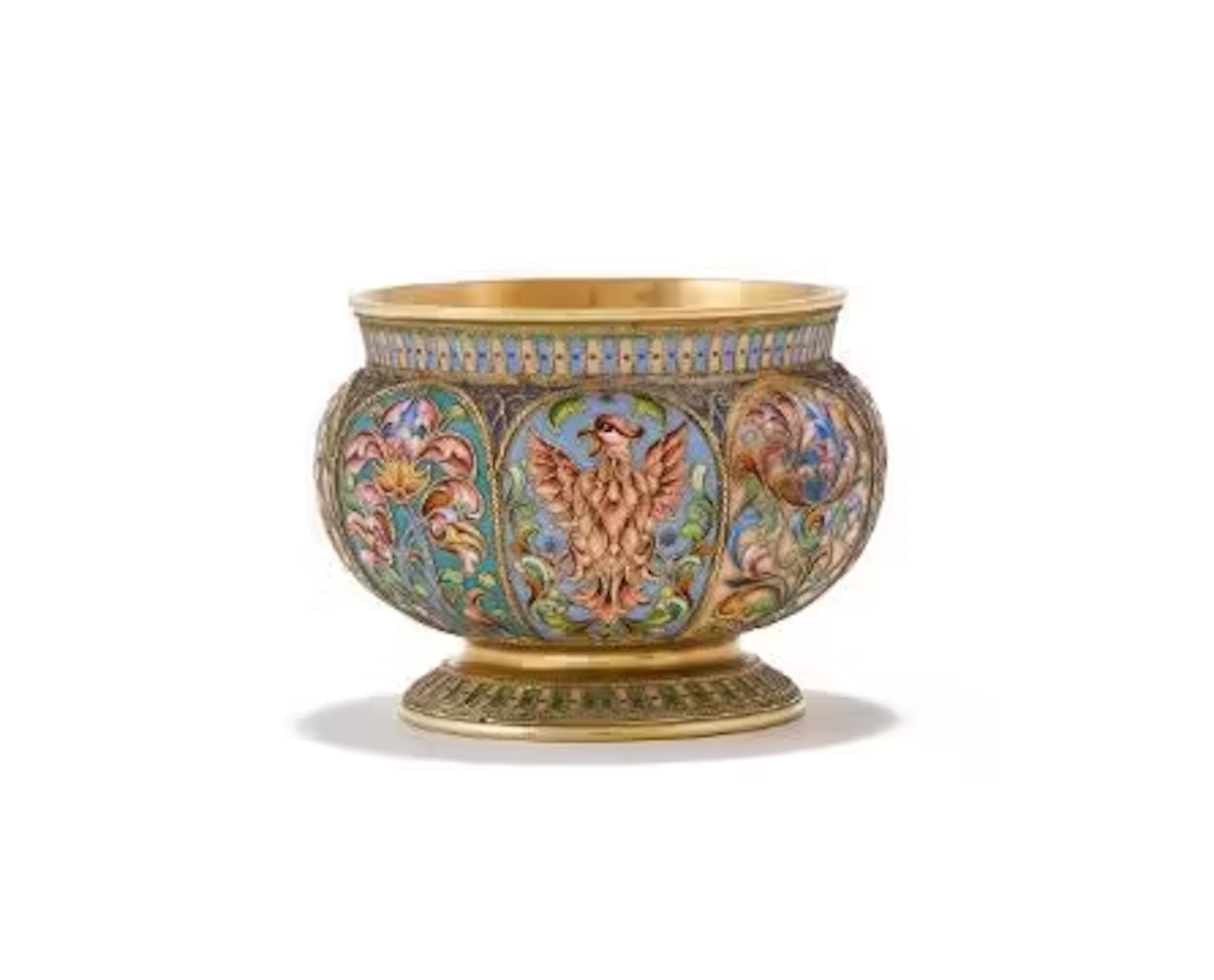 A RUSSIAN PARCEL GILT AND CLOISONNÉ ENAMEL BRATINA