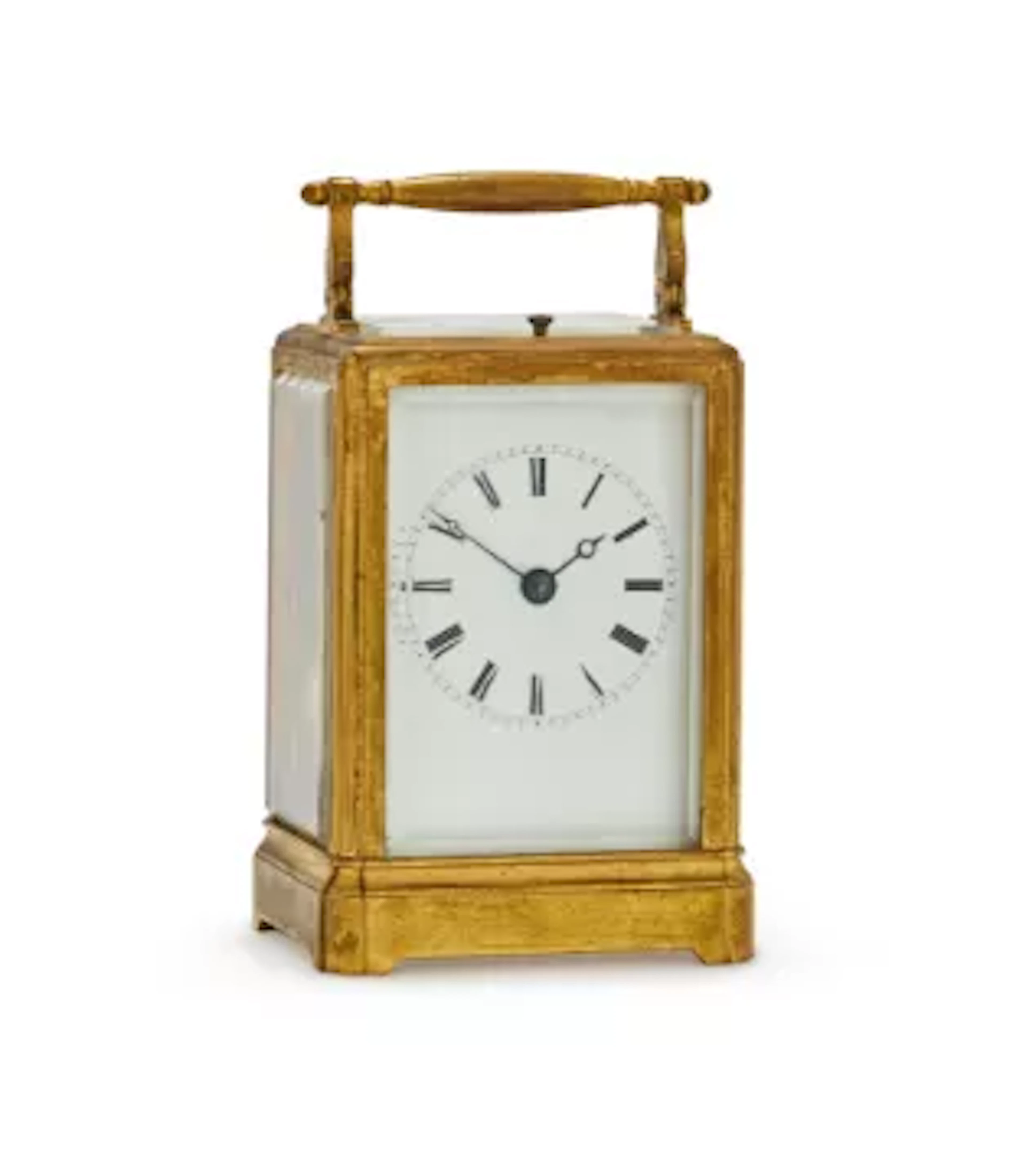 Y A FRENCH GILT MID-SIZED REPEATING CARRIAGE CLOCK IN A ONE-PIECE