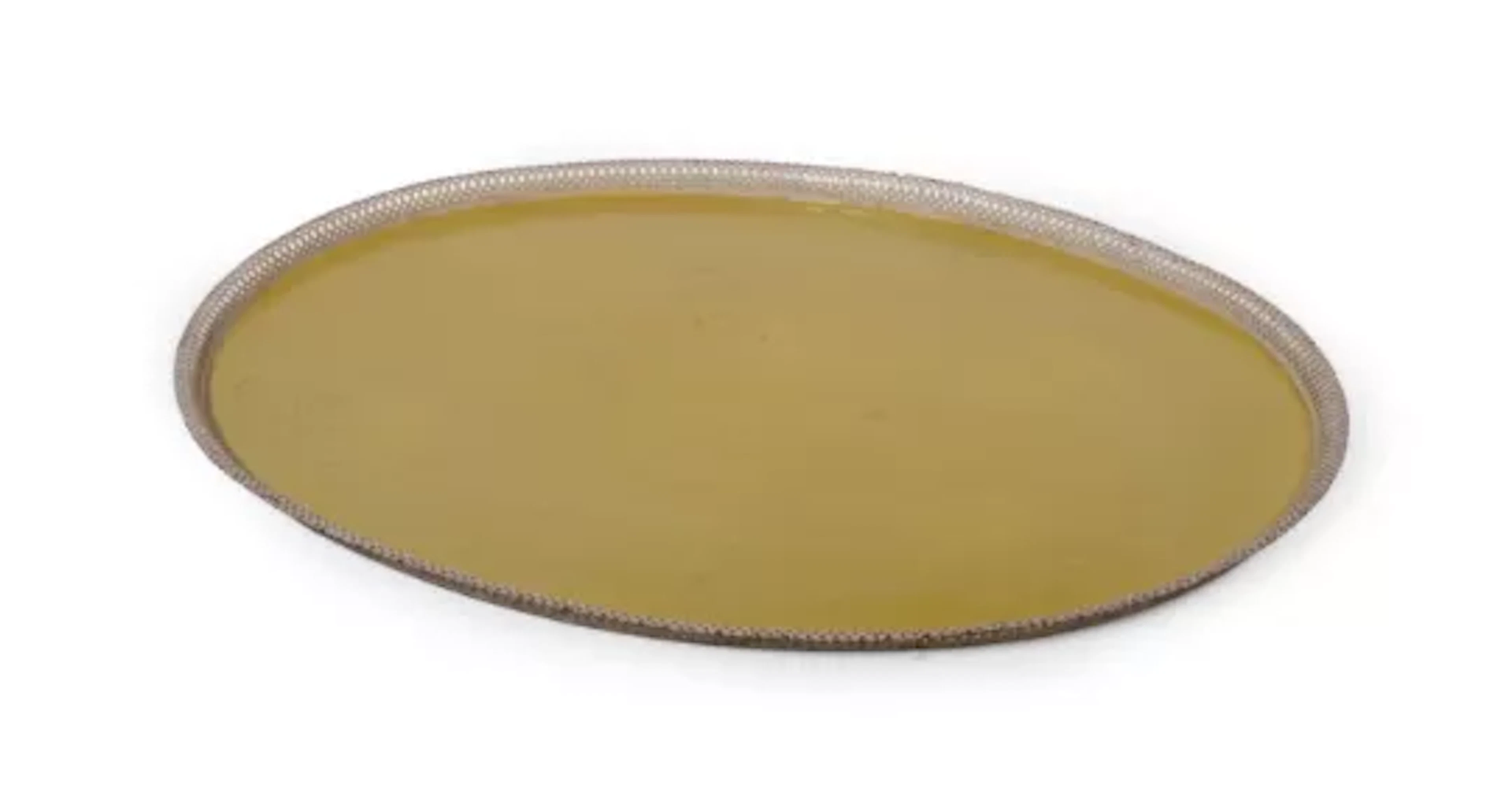 A LARGE GREEN OCHRE PAINTED TOLE TRAY, 19TH OR 20TH CENTURY