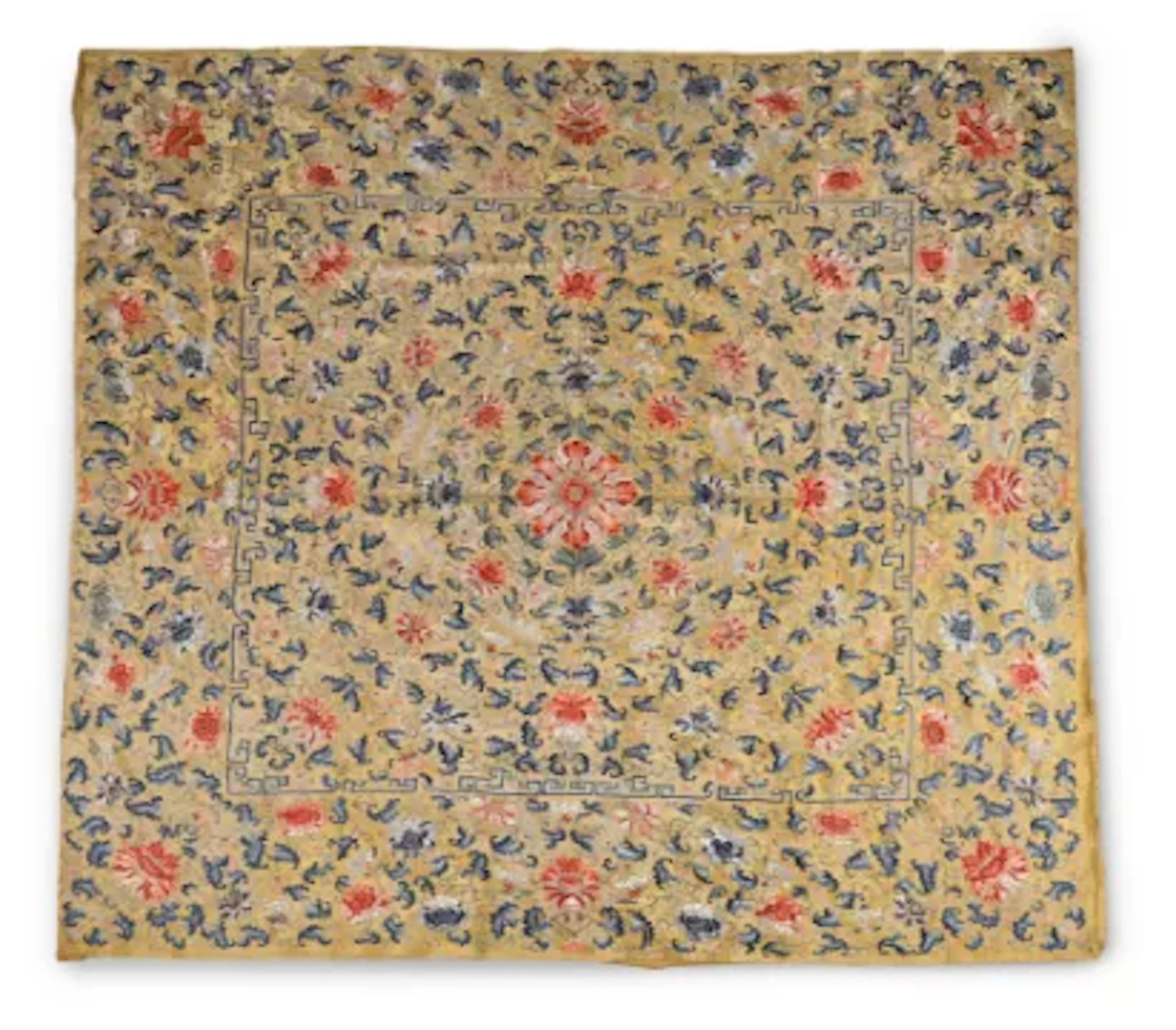 A Chinese Imperial yellow throne cushion cover, Qing dynasty, 19th century