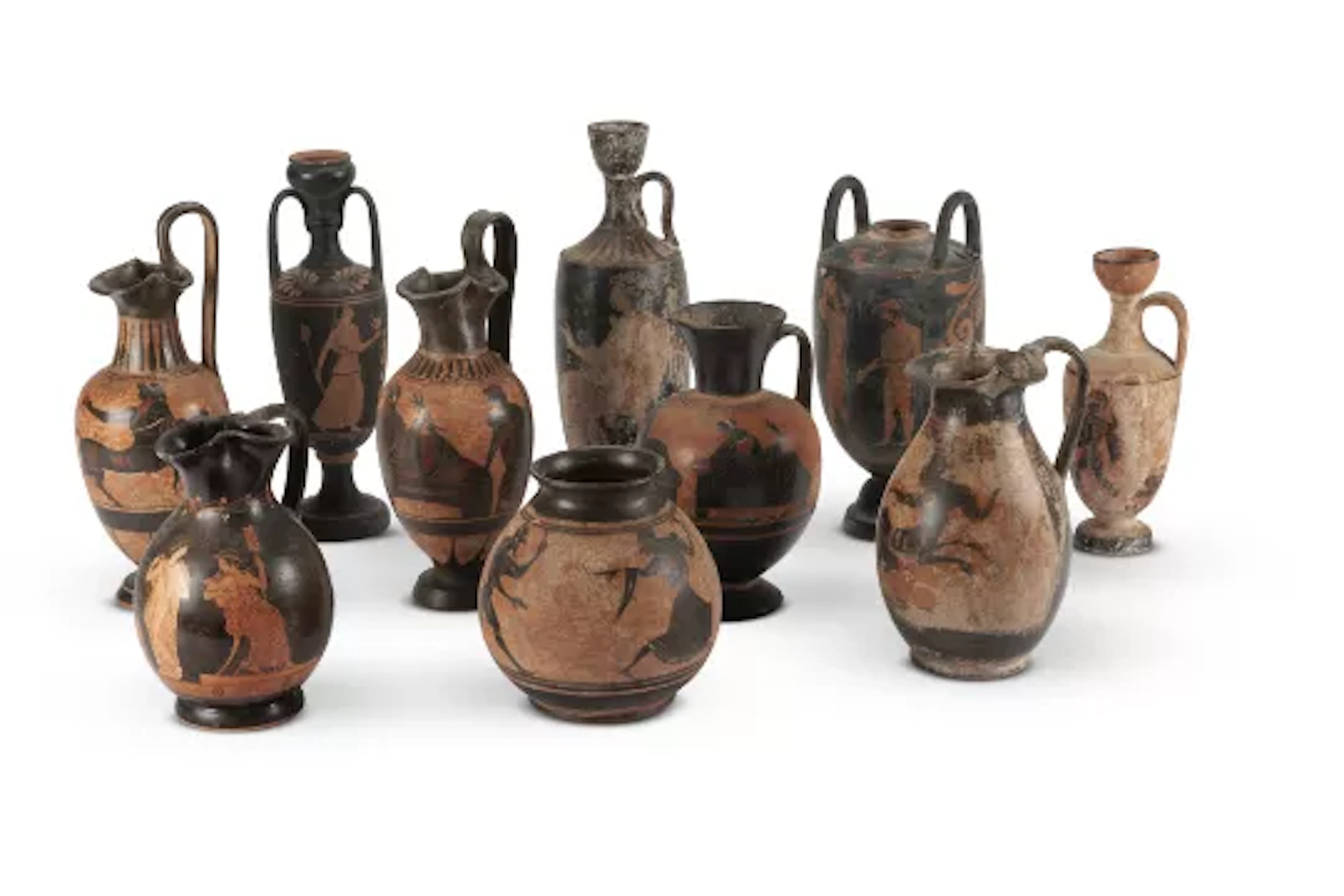 A GROUP OF TEN GRAND TOUR ATTIC STYLE TERRACOTTA VASES, 19TH AND 20TH CENTURY
