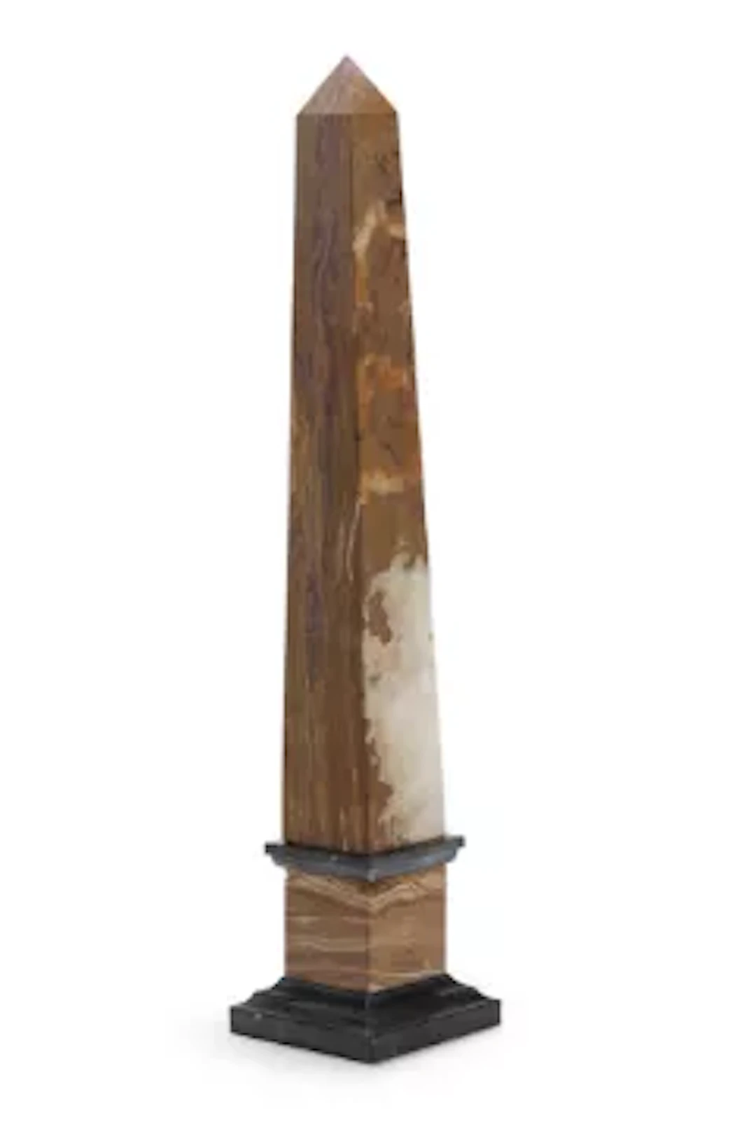 A STRIATED ALABASTER OBELISK, 20TH CENTURY