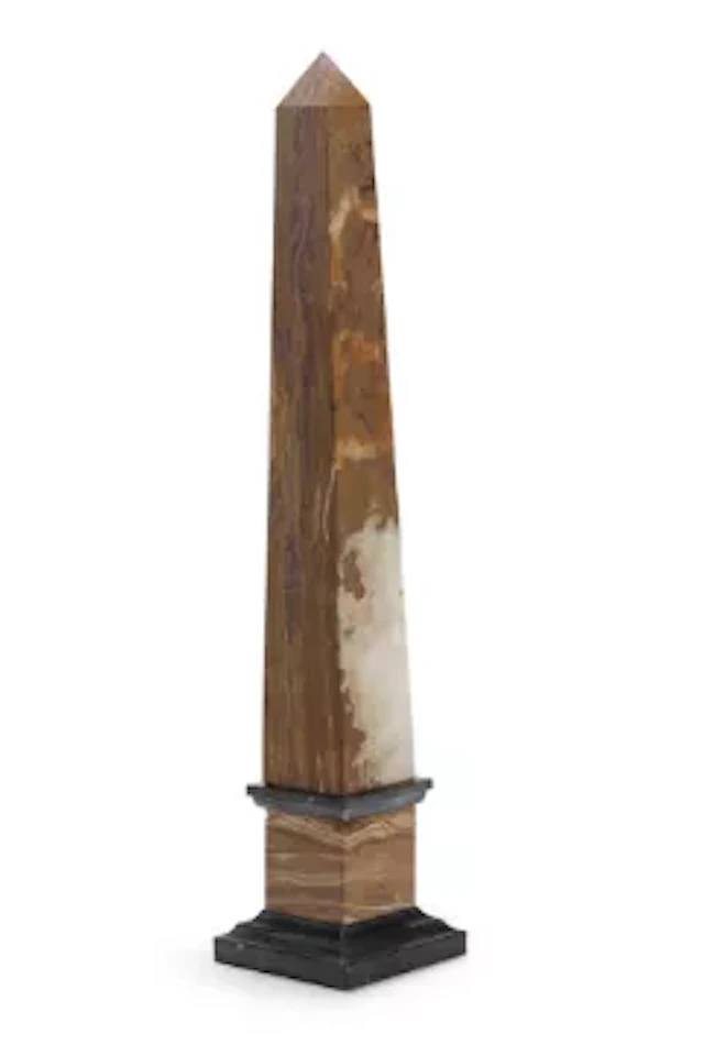 A STRIATED ALABASTER OBELISK, 20TH CENTURY