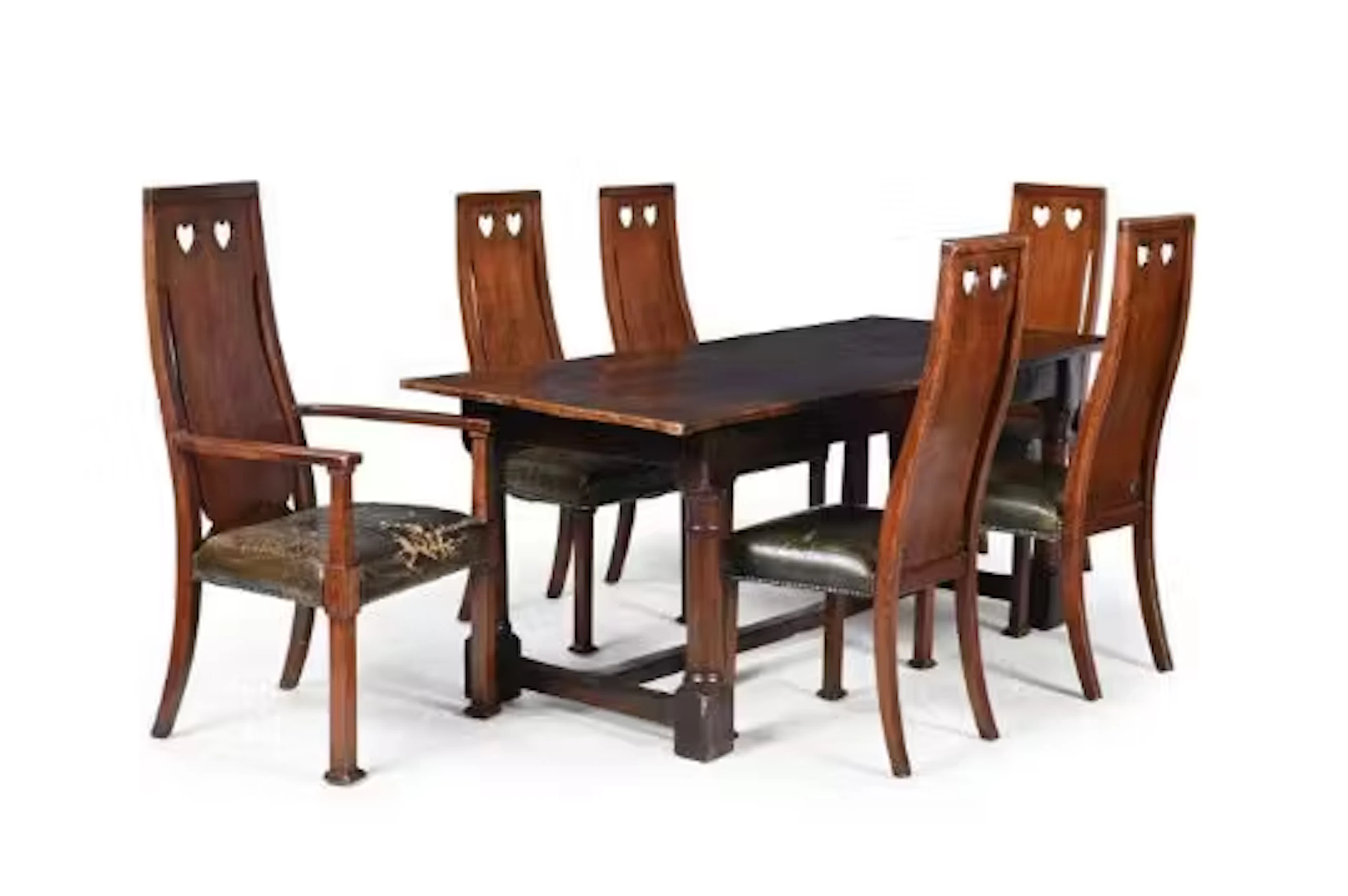AN OAK REFECTORY DINING TABLE, 19TH CENTURY, TOGETHER WITH A SET OF SIX CHAIRS