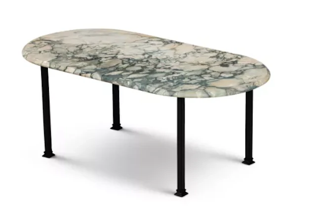 A BRECHE VIOLETTE COFFEE TABLE, ON A MODERN METAL BASE