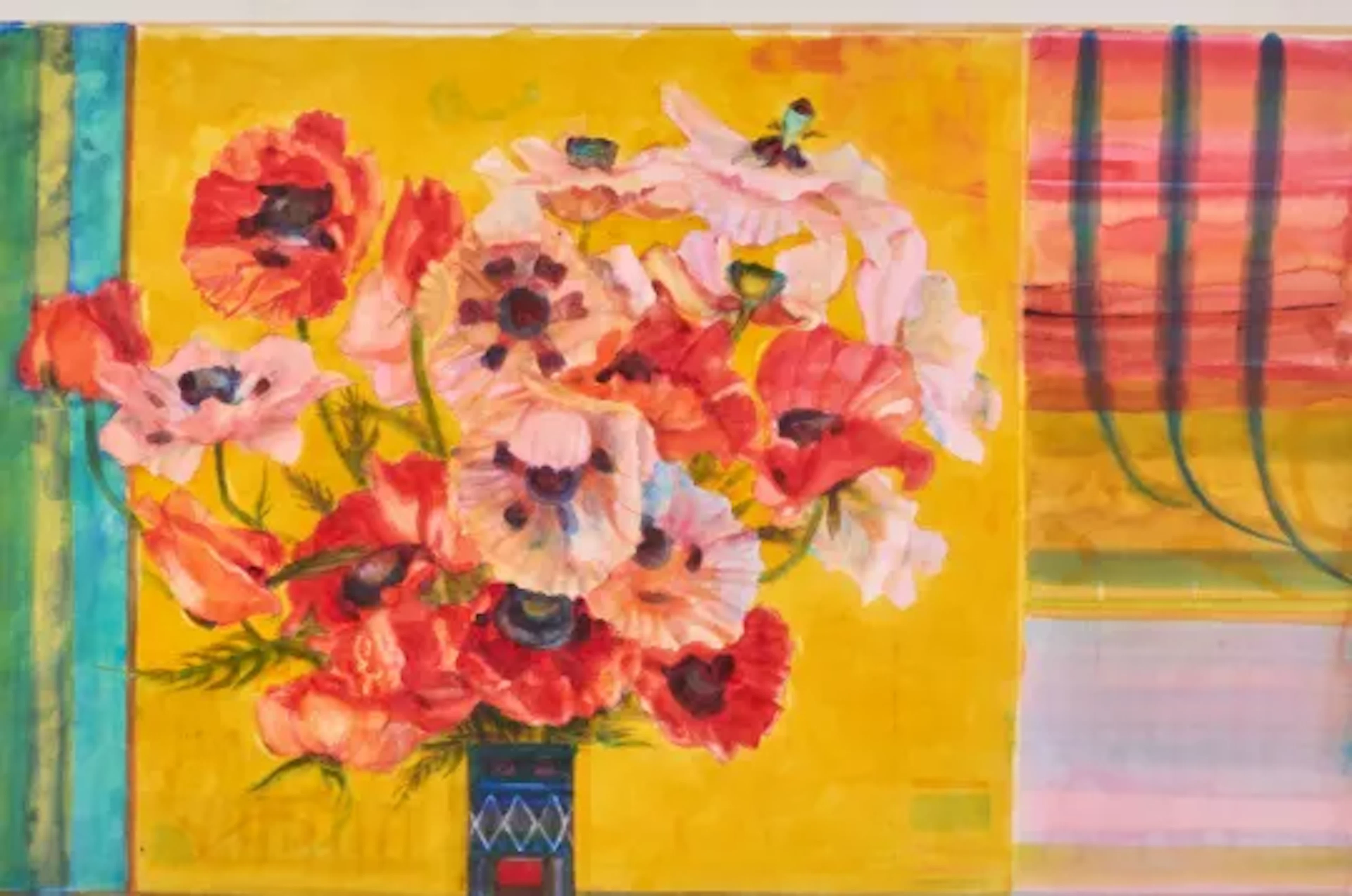 λ SIR ROBIN PHILIPSON (BRITISH 1916-1992), POPPIES ON A STRIPED CLOTH