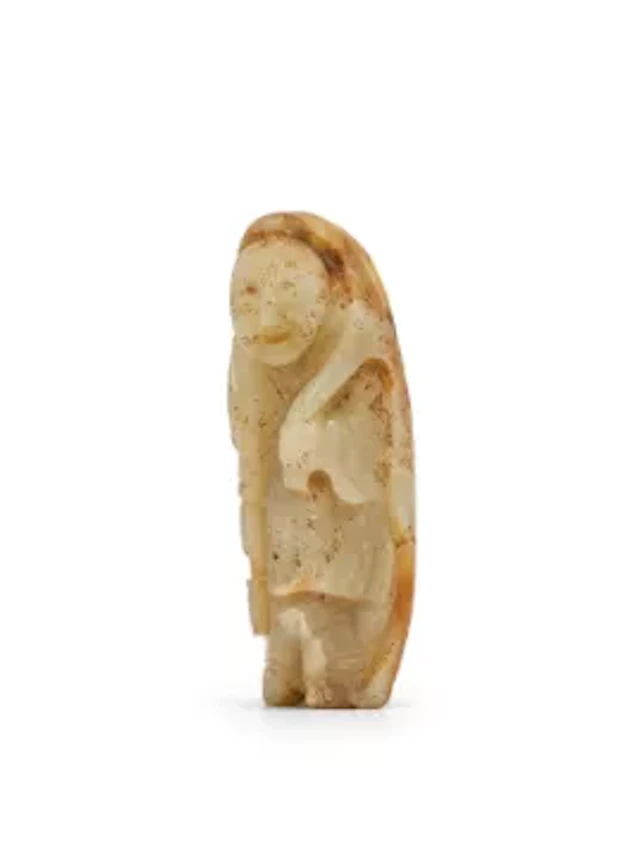 A Chinese celadon jade carving of Tanzi, possibly Song or Yuan Dynasty