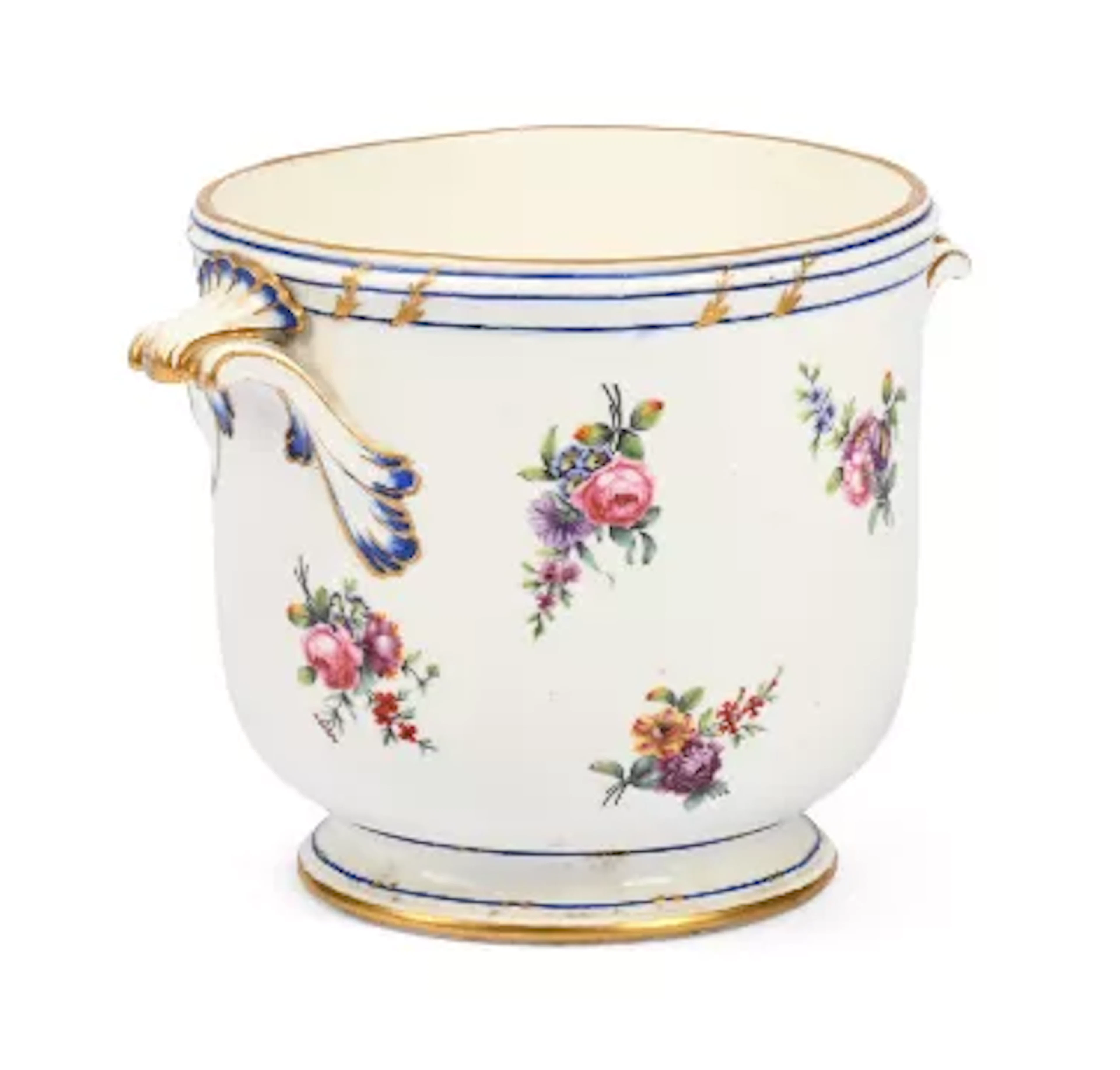 A FRENCH PORCELAIN CACHEPOT, PAINTED IN THE SEVRES STYLE, PROBABLY