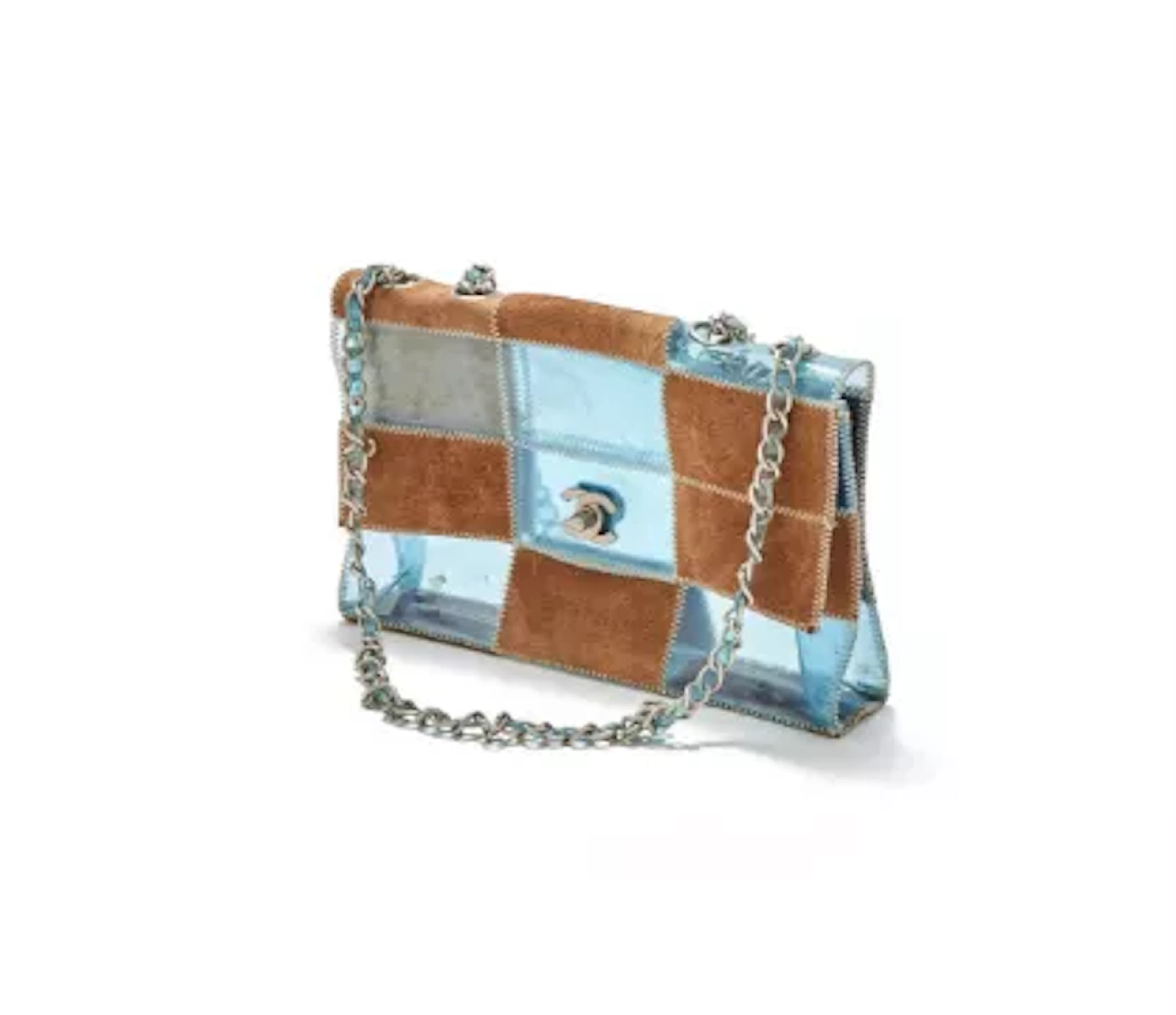 CHANEL, A PVC AND BROWN SUEDE HANDBAG