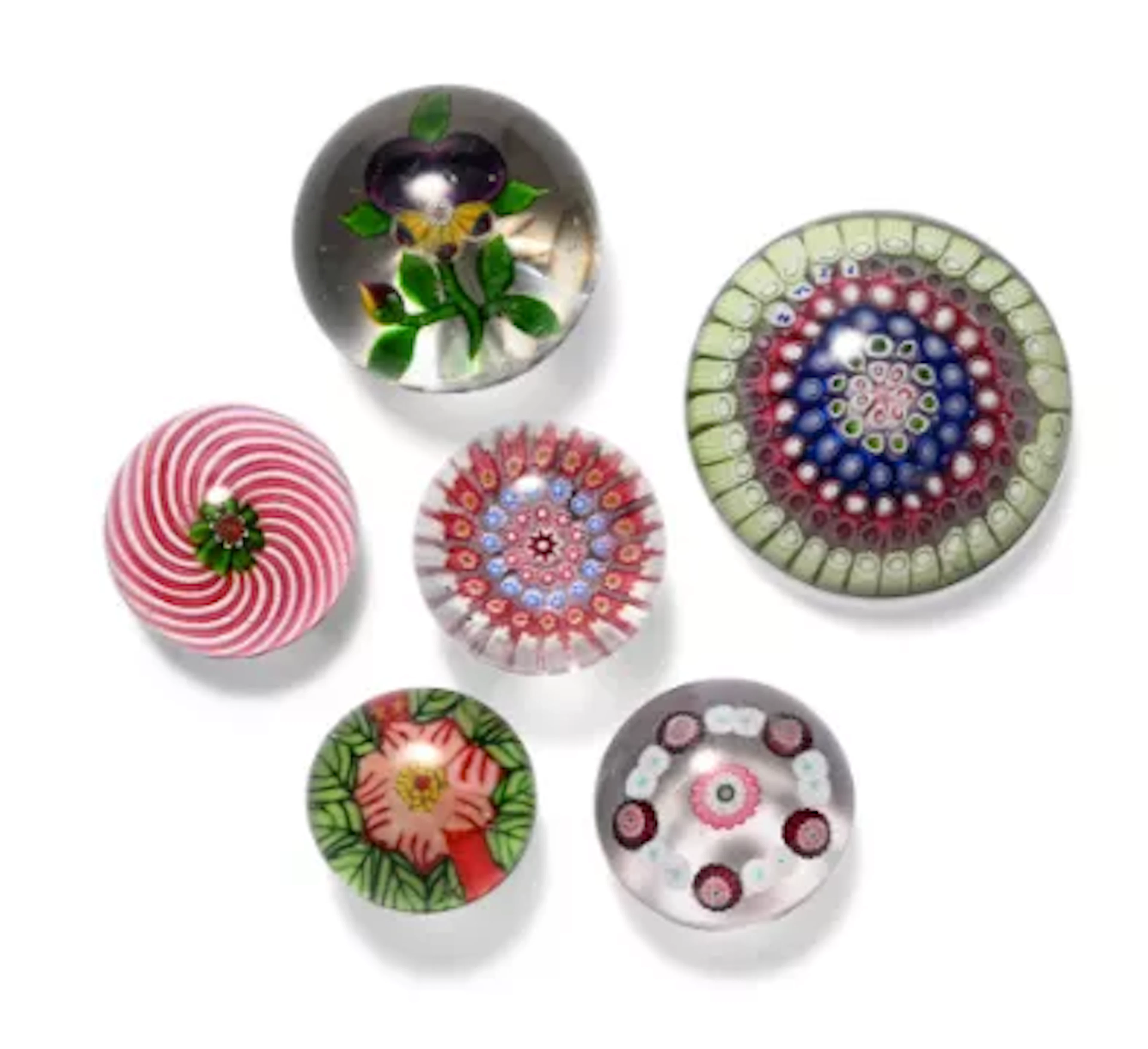 A CLICHY MINIATURE SWIRL PAPERWEIGHT, CIRCA 1850, ALONG WITH OTHER