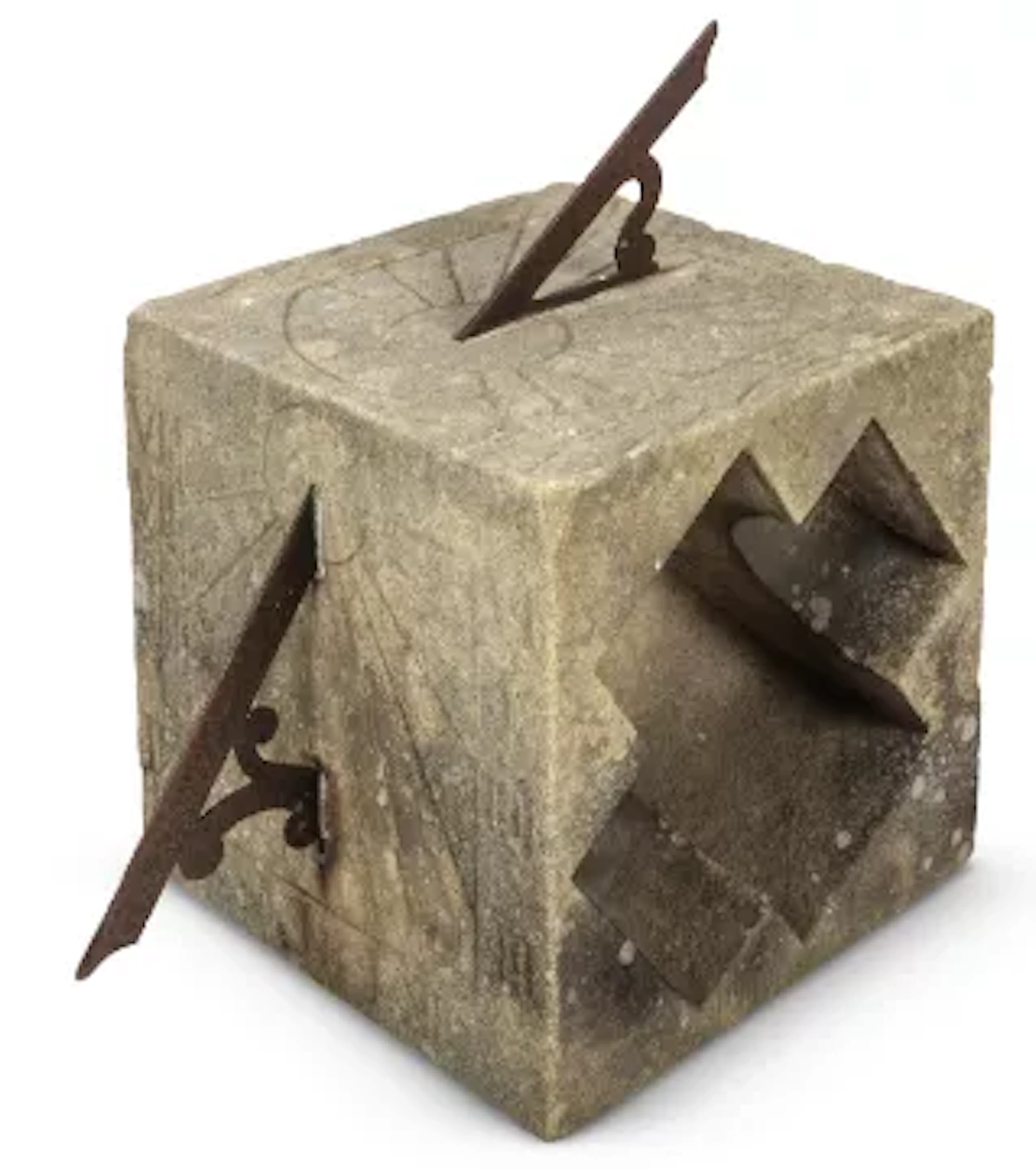 A CARVED LIMESTONE DUAL FACETED SUNDIAL, DATED 1859
